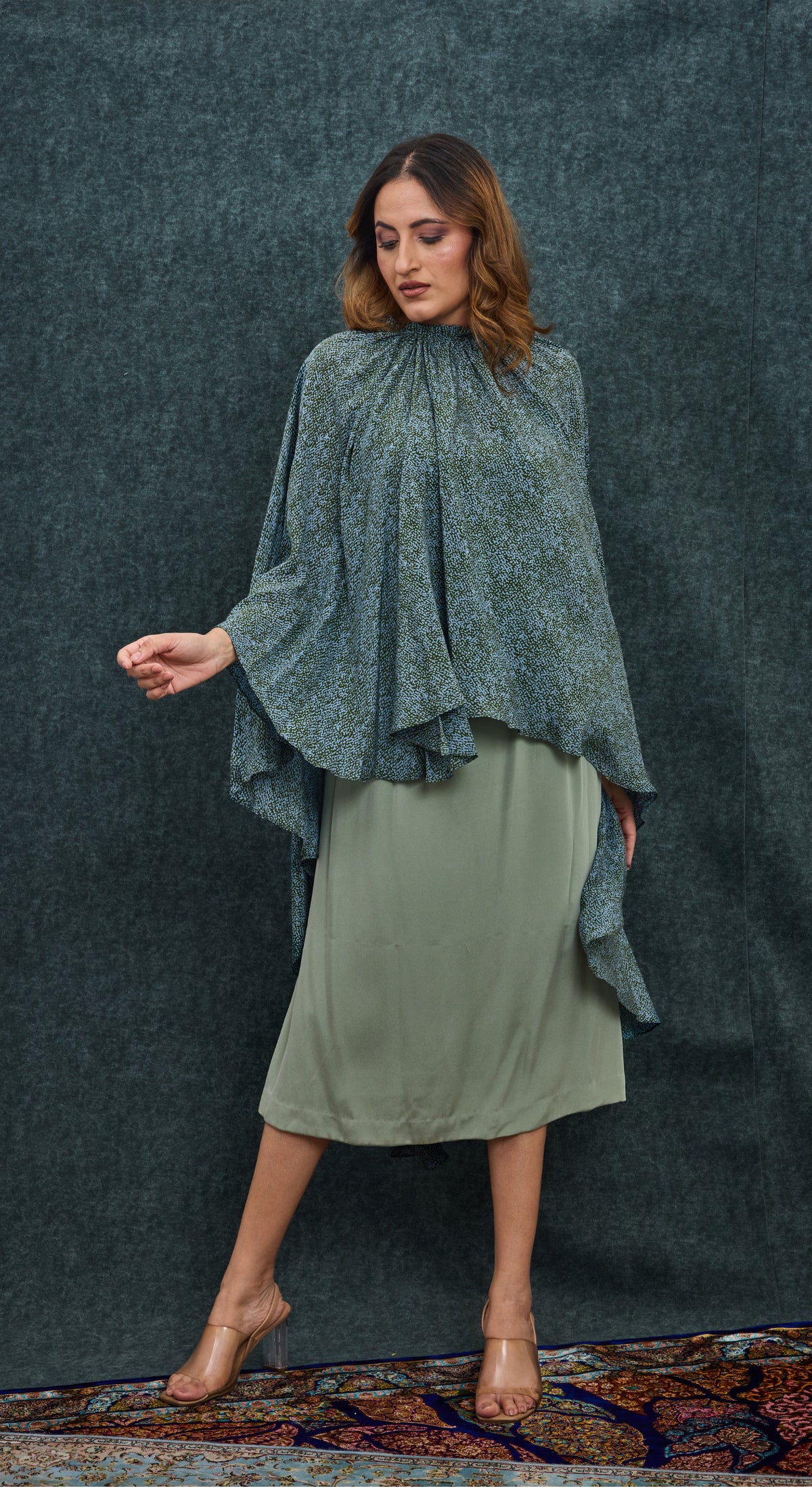 Sage Mist Draped Kaftan Set