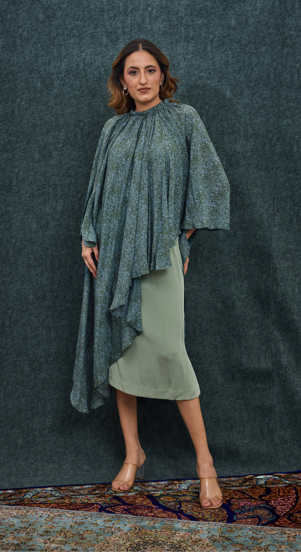 Sage Mist Draped Kaftan Set