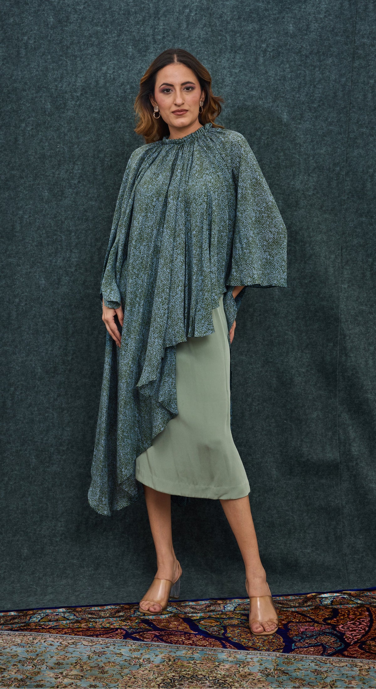 Sage Mist Draped Kaftan Set