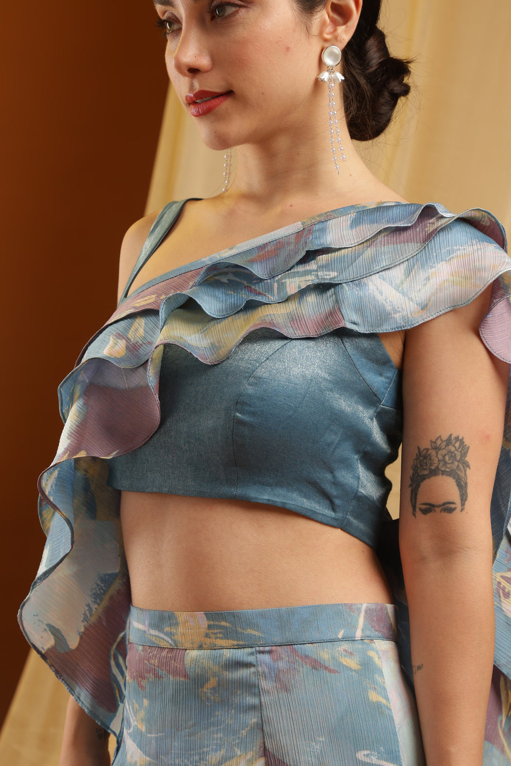Blue Printed Ruffle Co-ord Set
