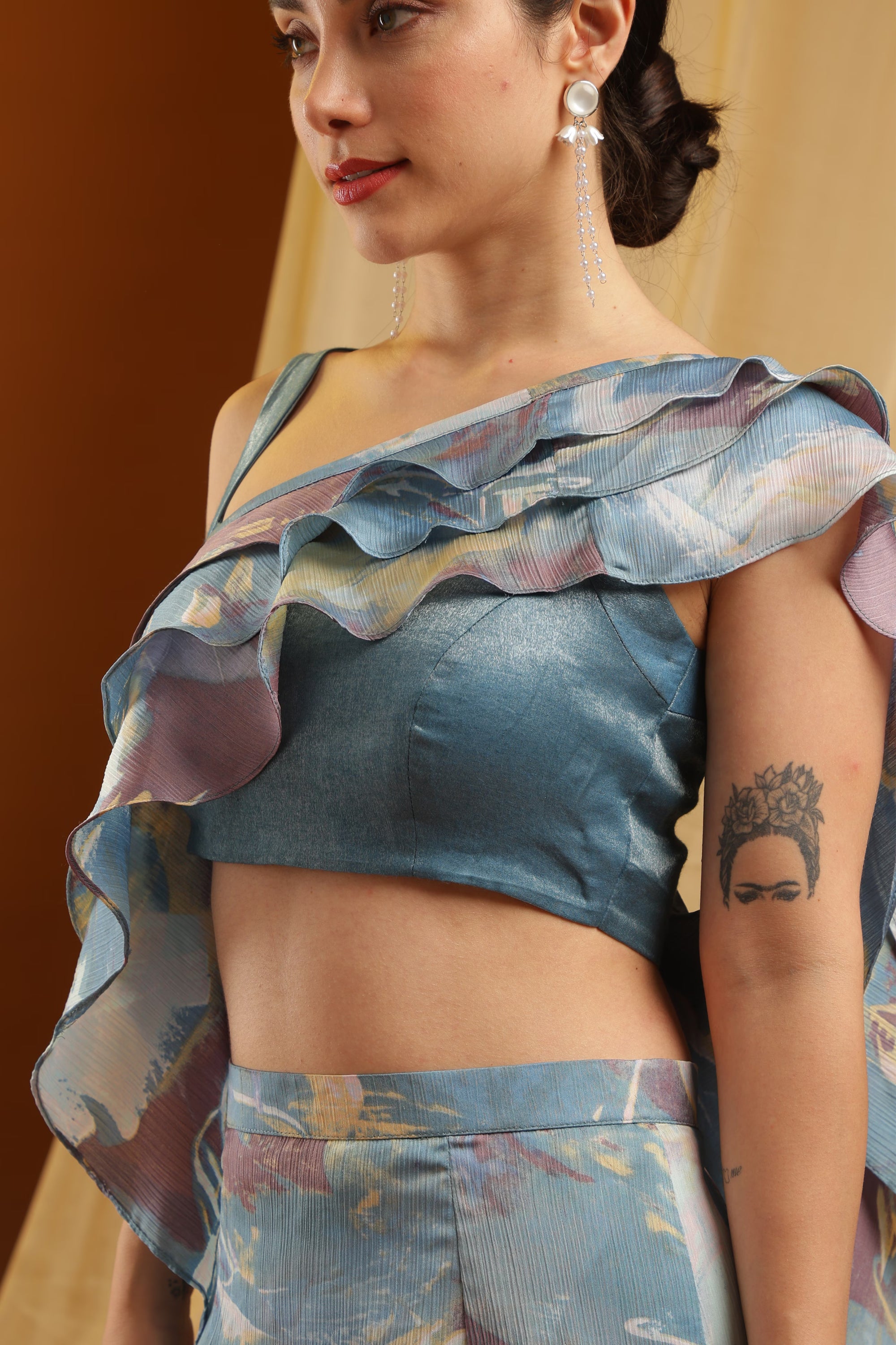 Blue Printed Ruffle Co-ord Set