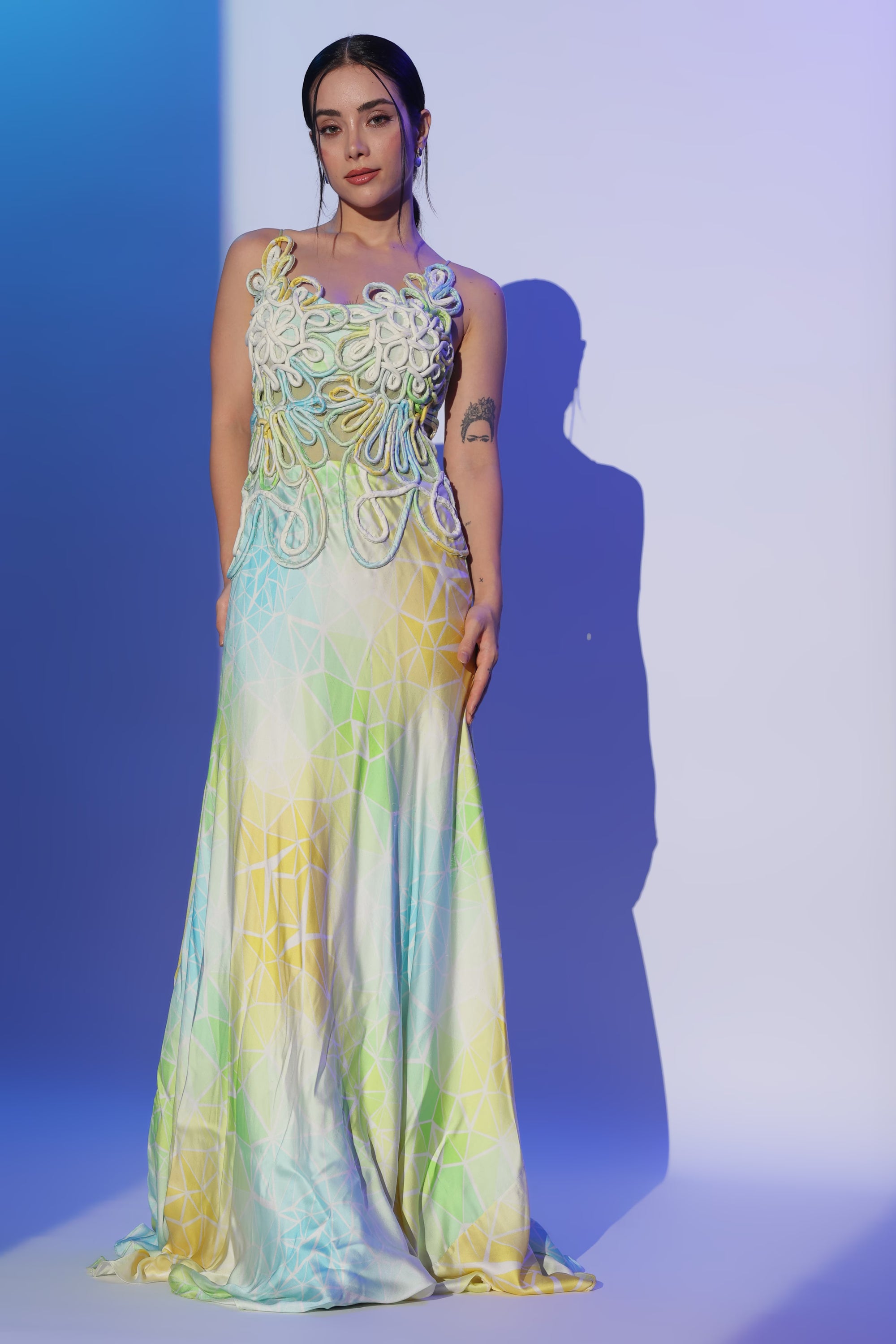 Pastel Ombré  3D Corded Embellished Gown