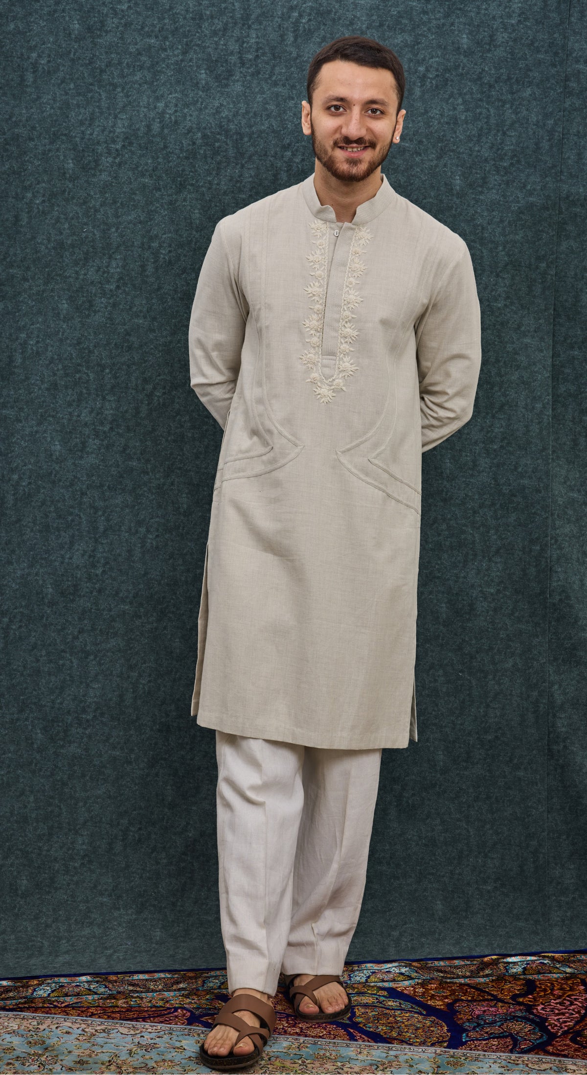 Ivory Floral Placket Kurta Set