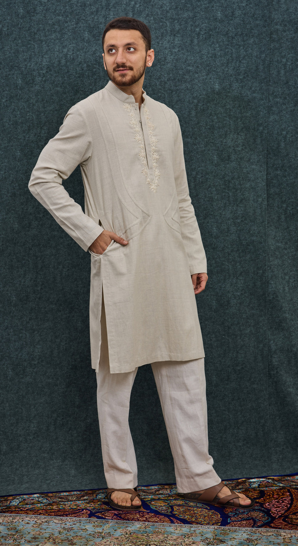 Ivory Floral Placket Kurta Set