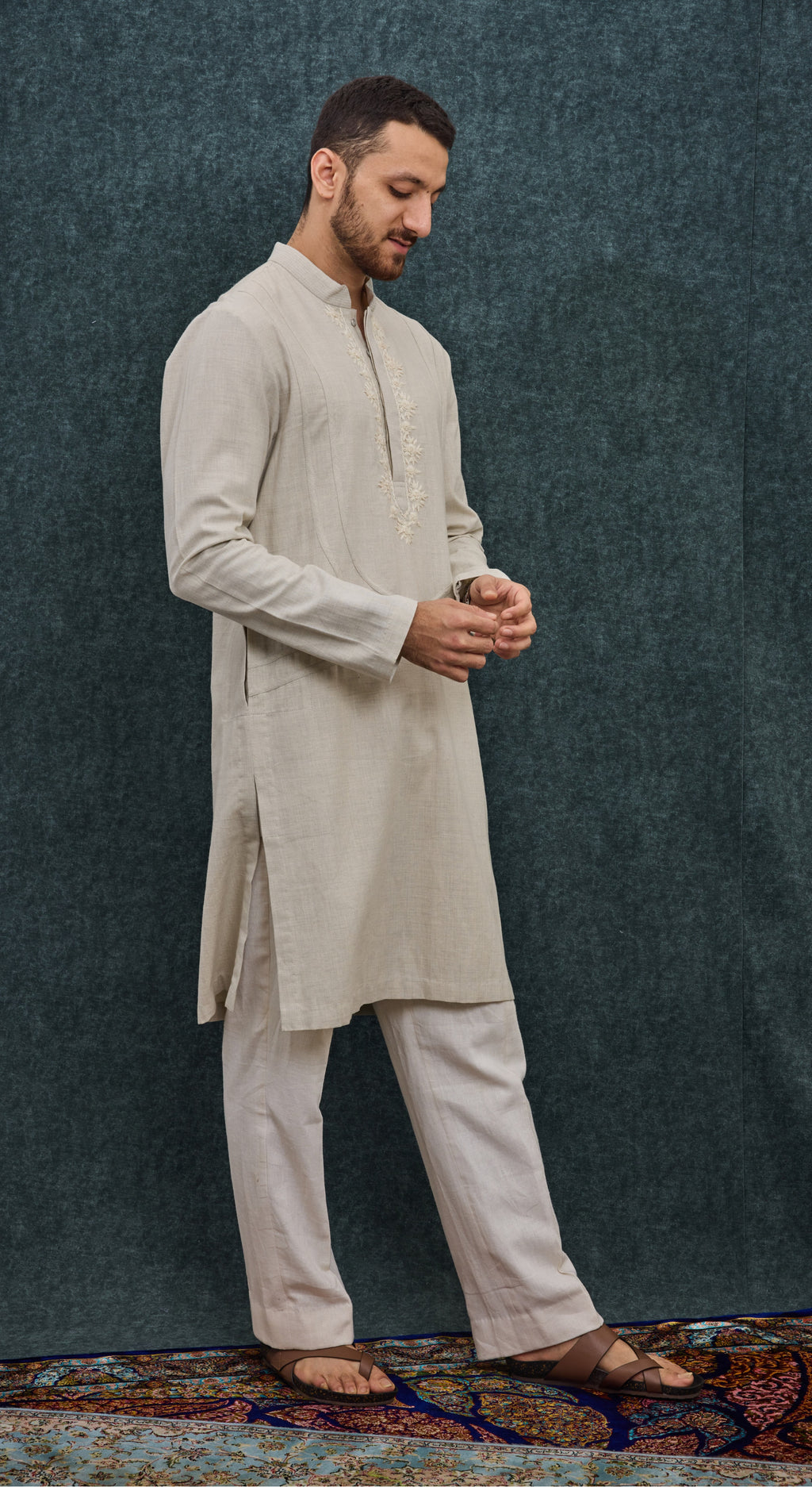Ivory Floral Placket Kurta Set
