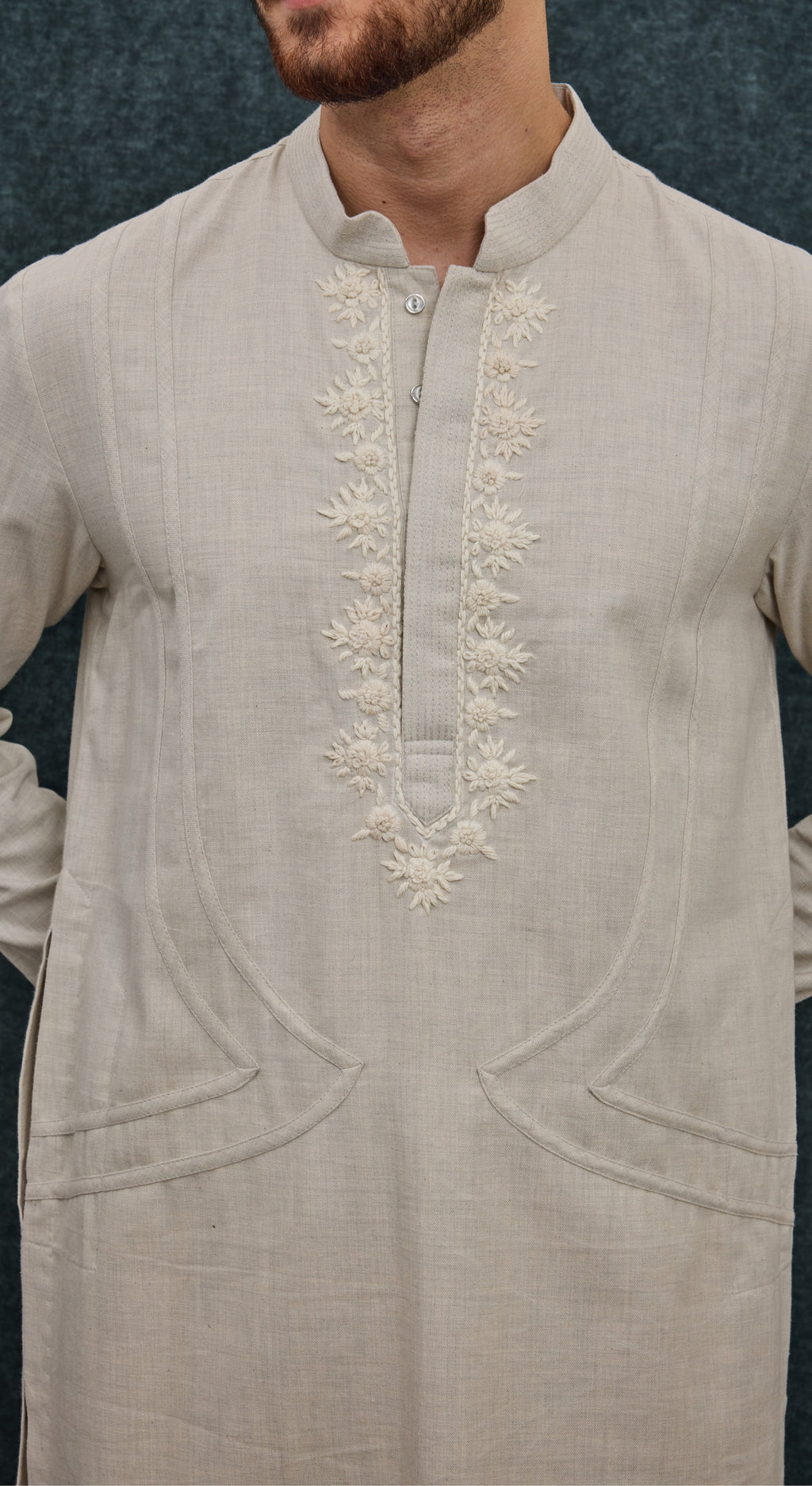 Ivory Floral Placket Kurta Set