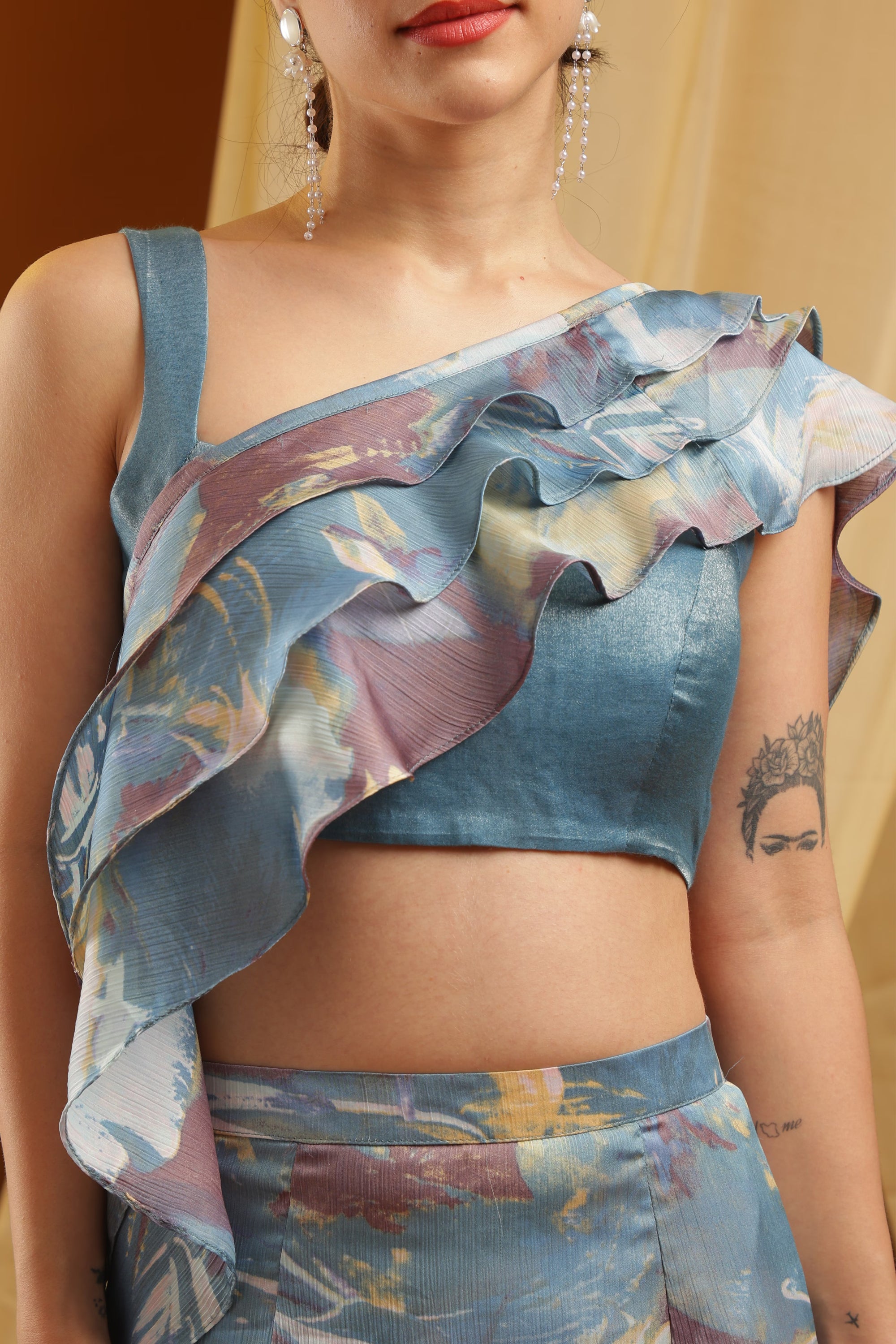 Blue Printed Ruffle Co-ord Set