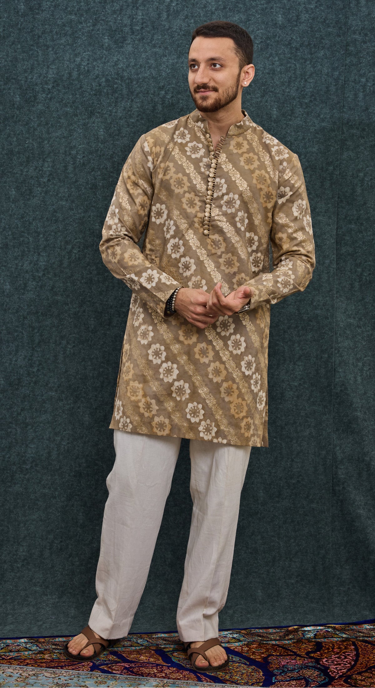 Antique Gold Floral Brocade Kurta Set