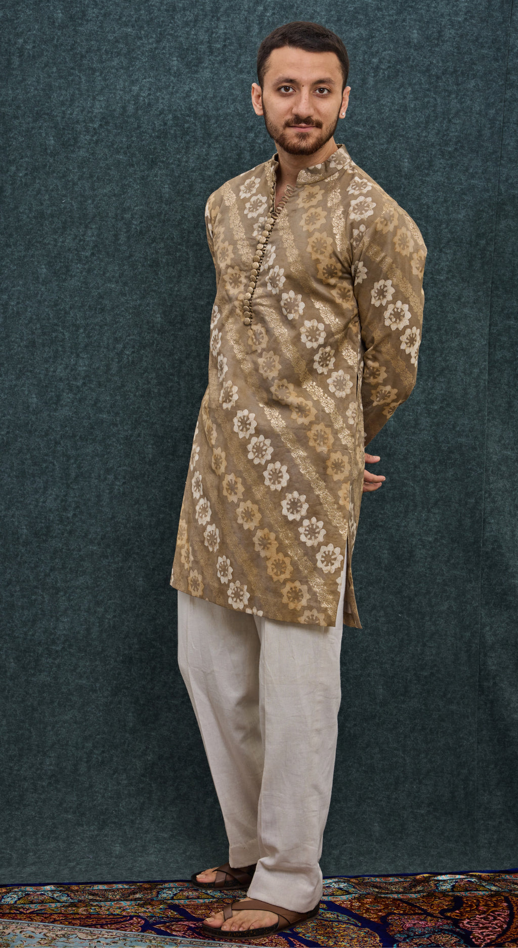 Antique Gold Floral Brocade Kurta Set