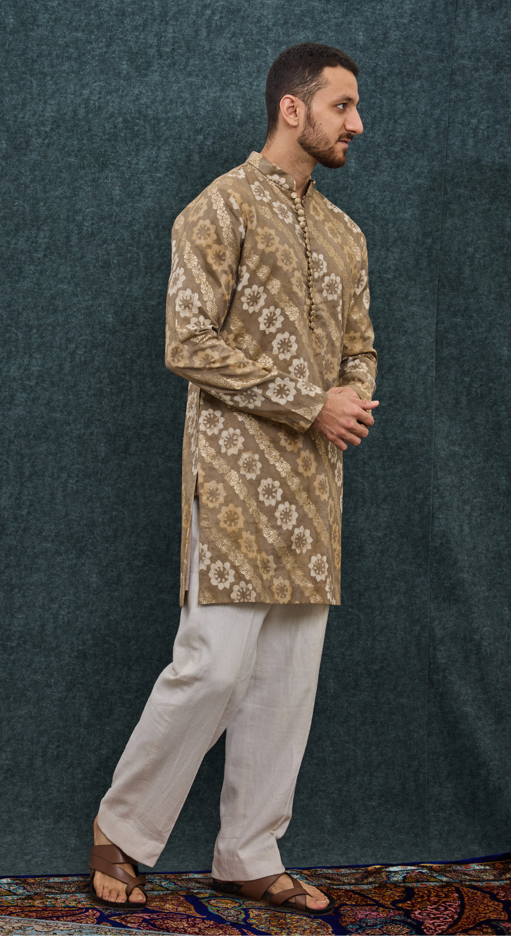 Antique Gold Floral Brocade Kurta Set