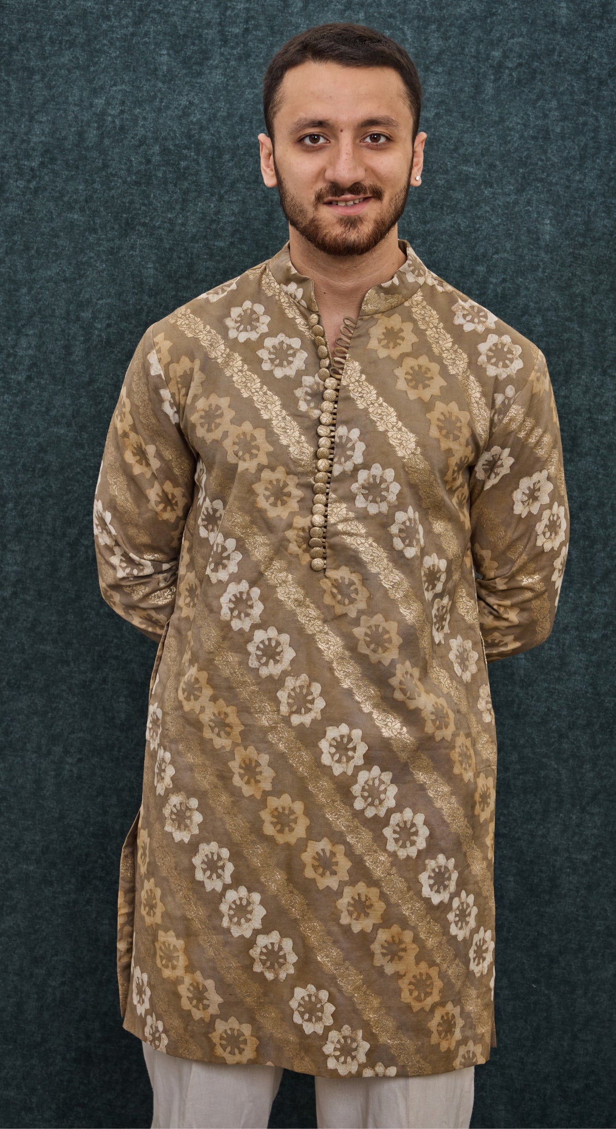 Antique Gold Floral Brocade Kurta Set