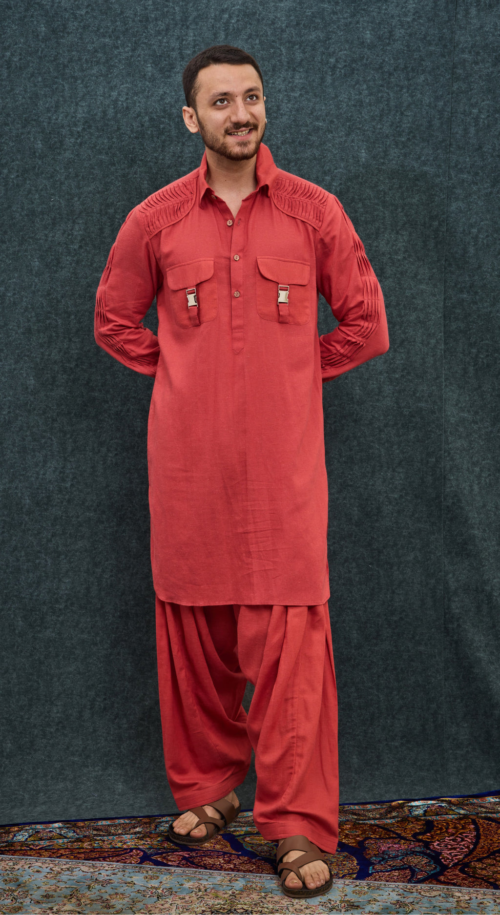 Coral Pleated Utility Kurta Set