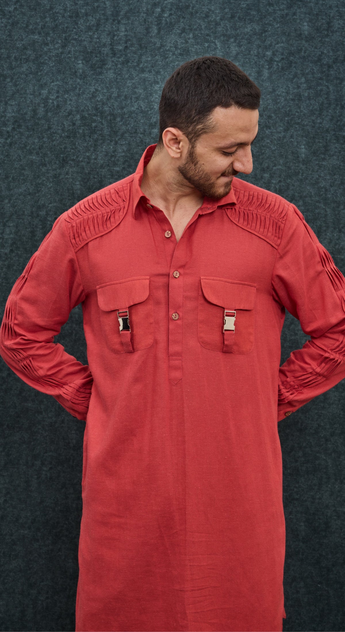 Coral Pleated Utility Kurta Set