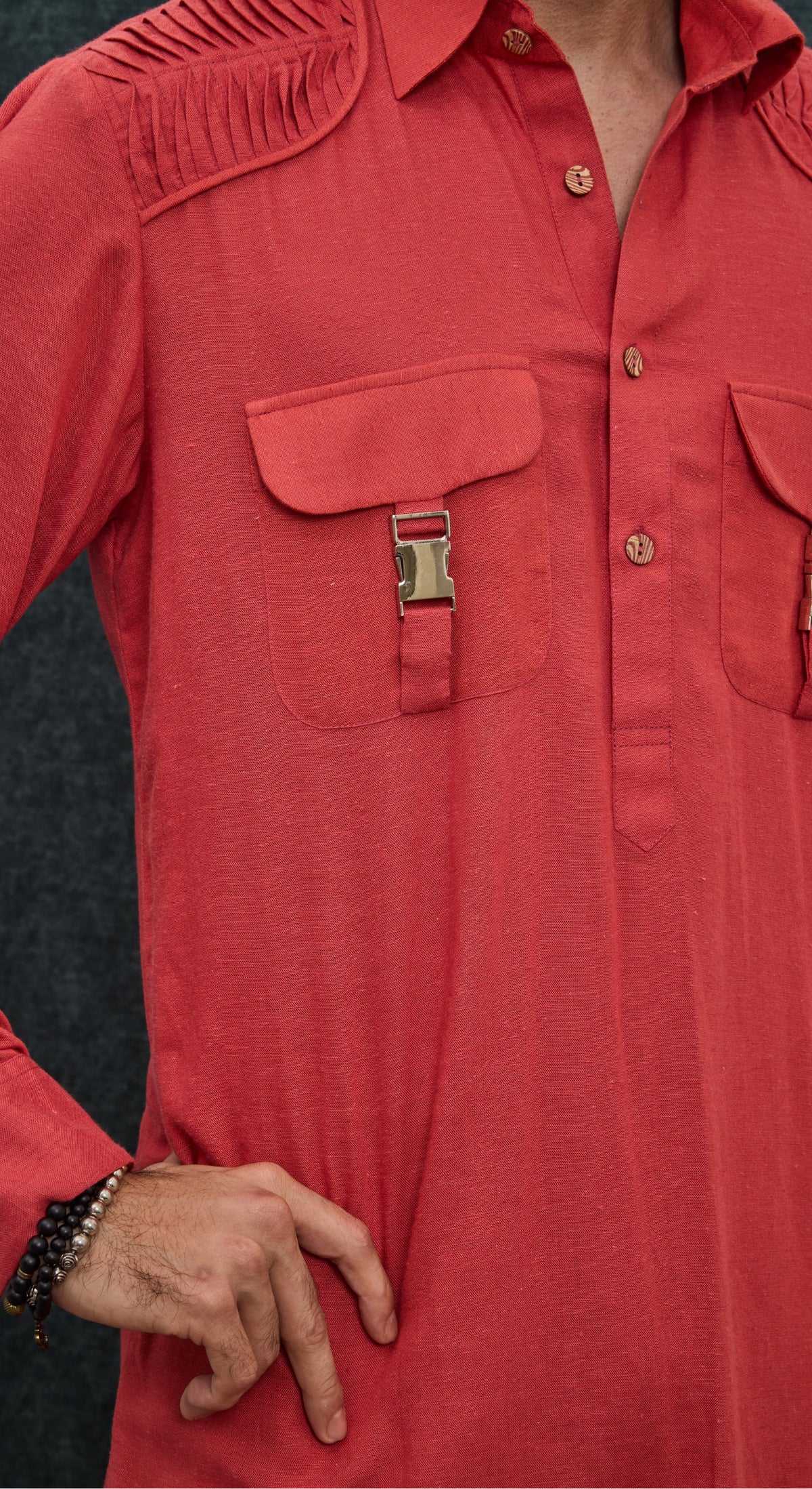 Coral Pleated Utility Kurta Set
