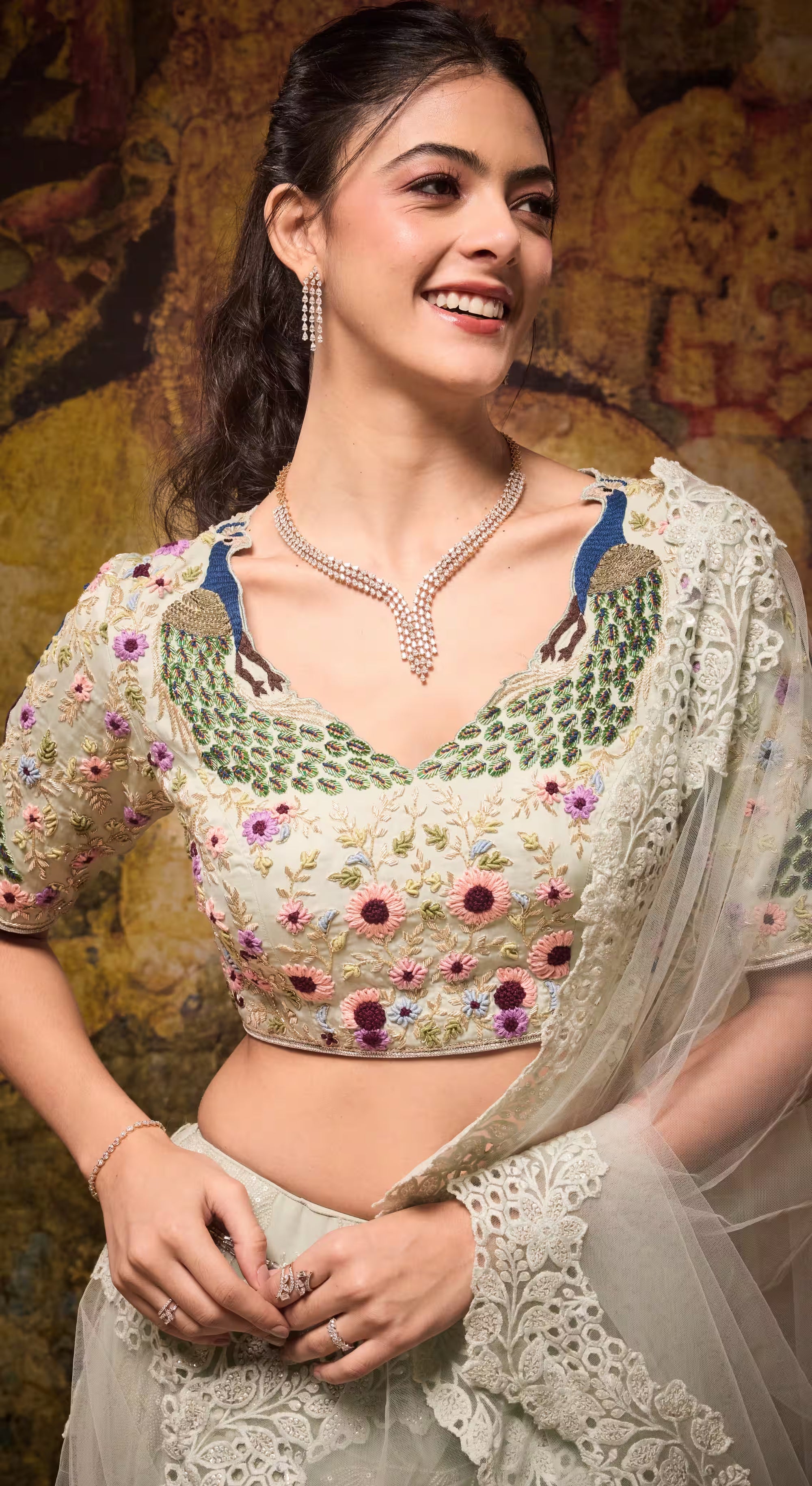 Mint Blossom Embroidered Lehenga Set