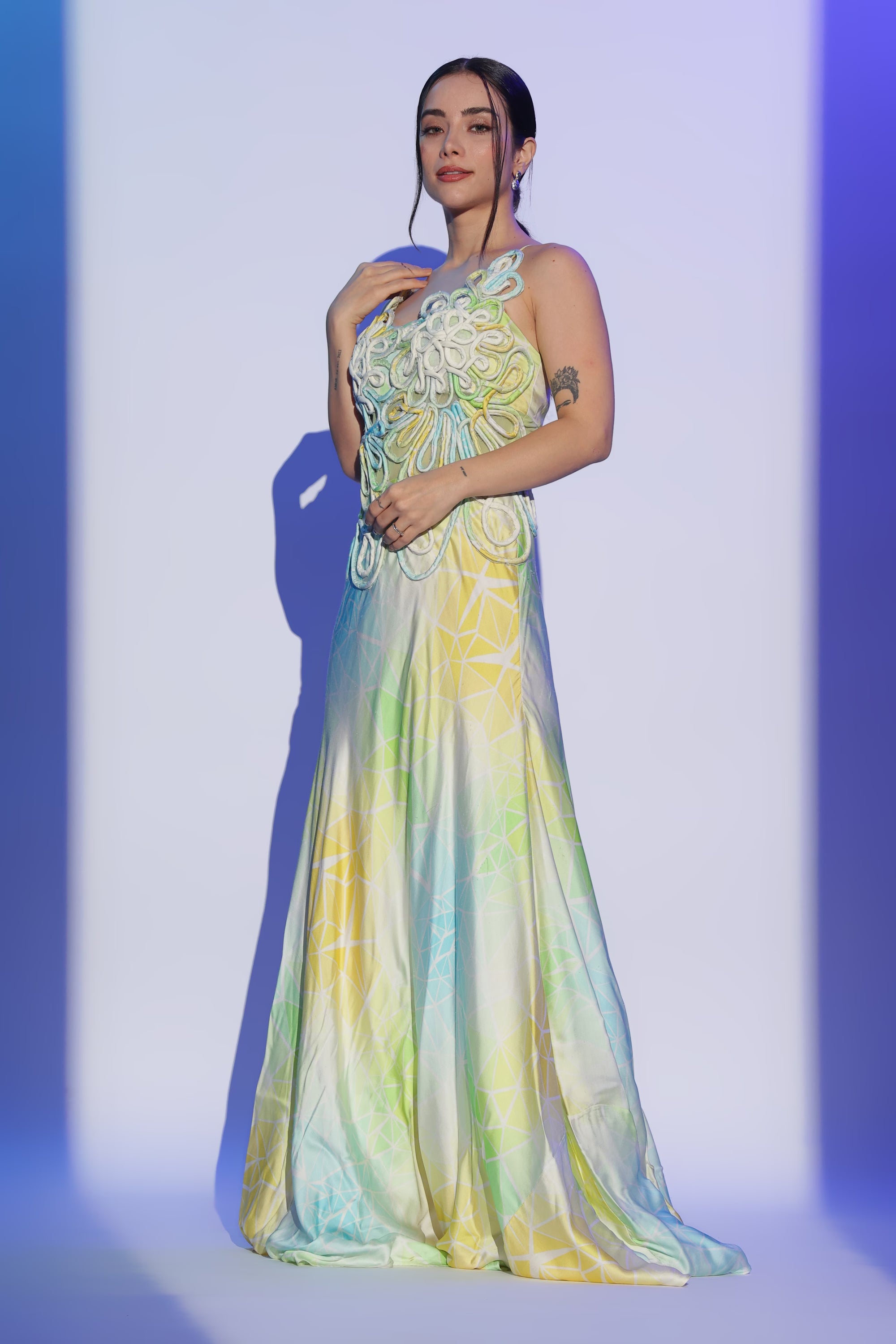 Pastel Ombré  3D Corded Embellished Gown