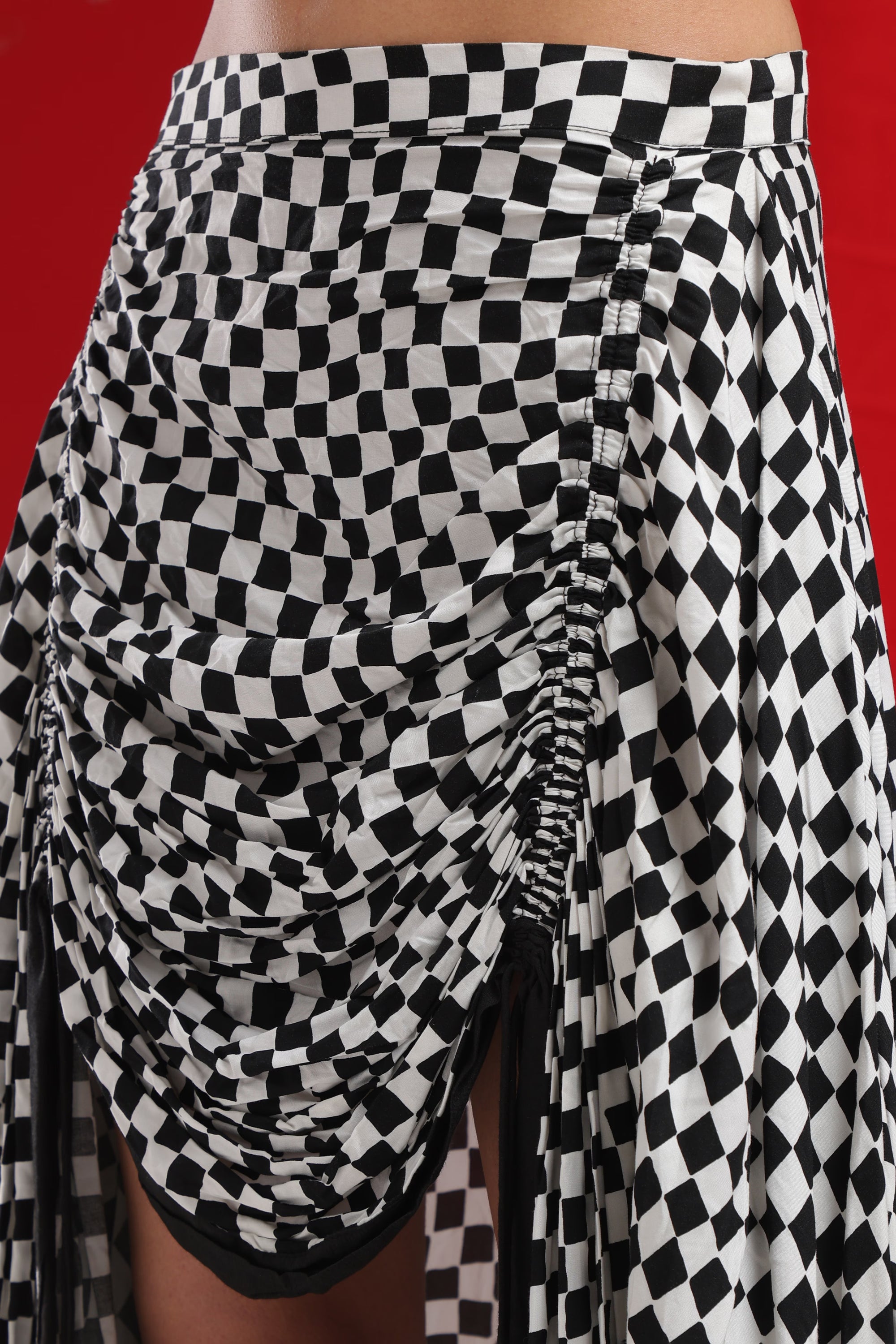 Black Velvet Crop & Checkered Skirt Set