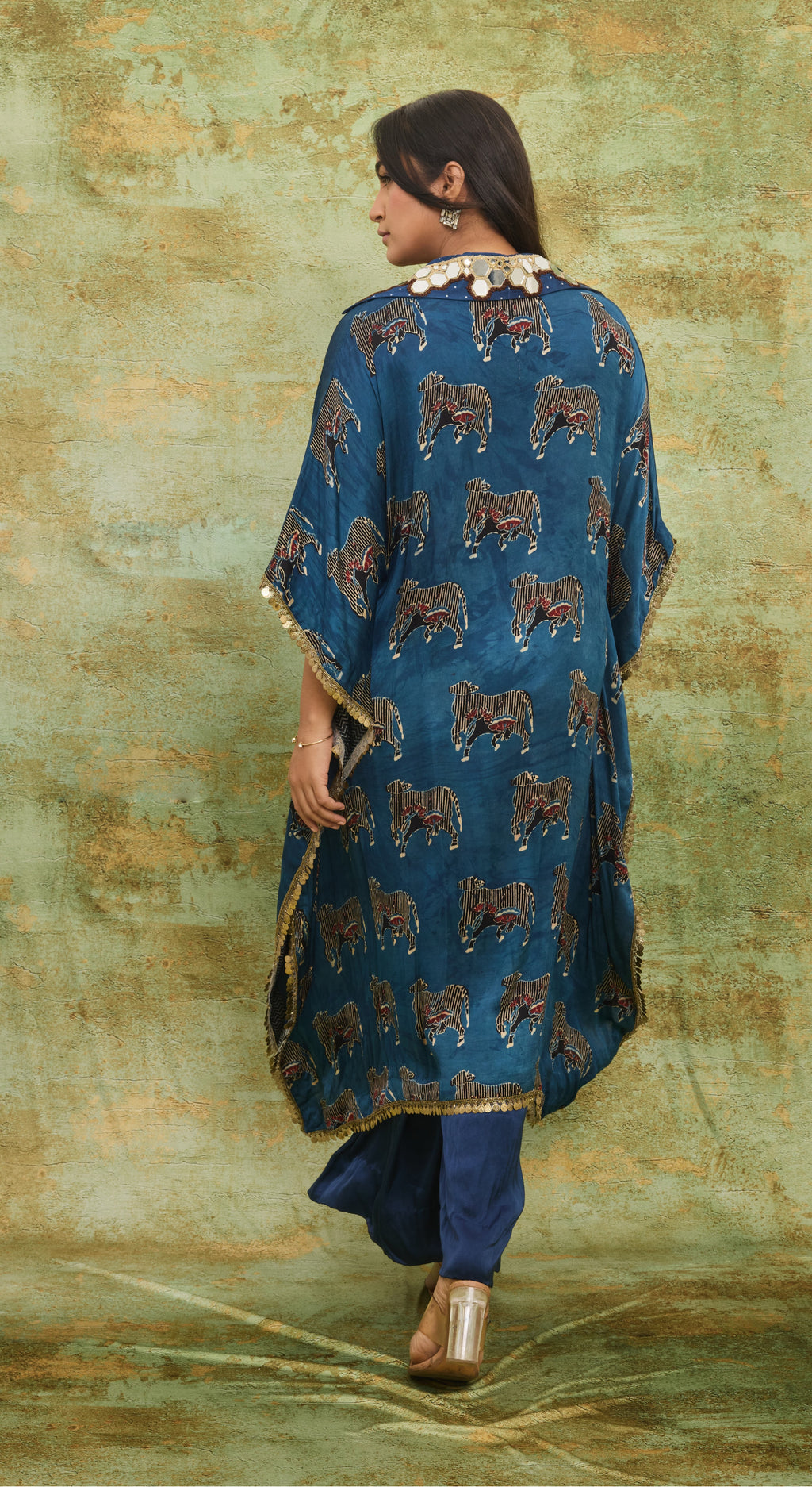 Indigo Ajrakh Cow print Kaftan Set