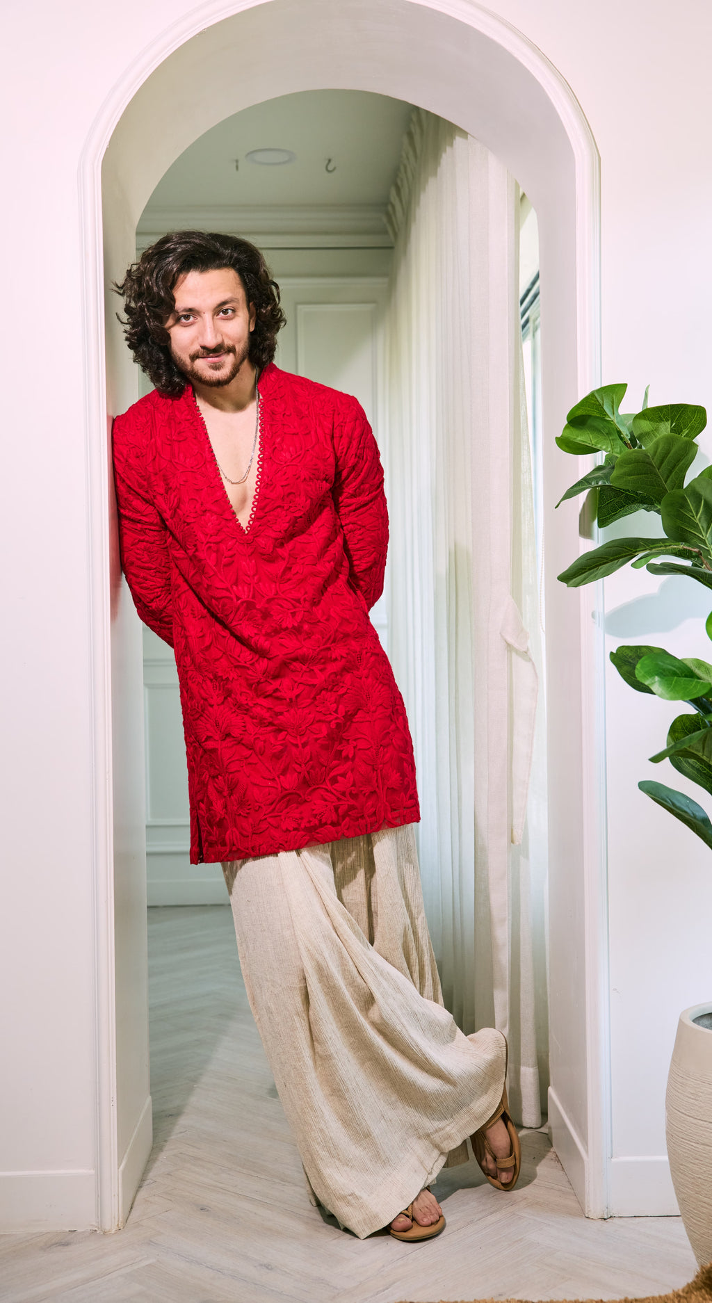 Crimson Embroidered Kurta Palazzo Set