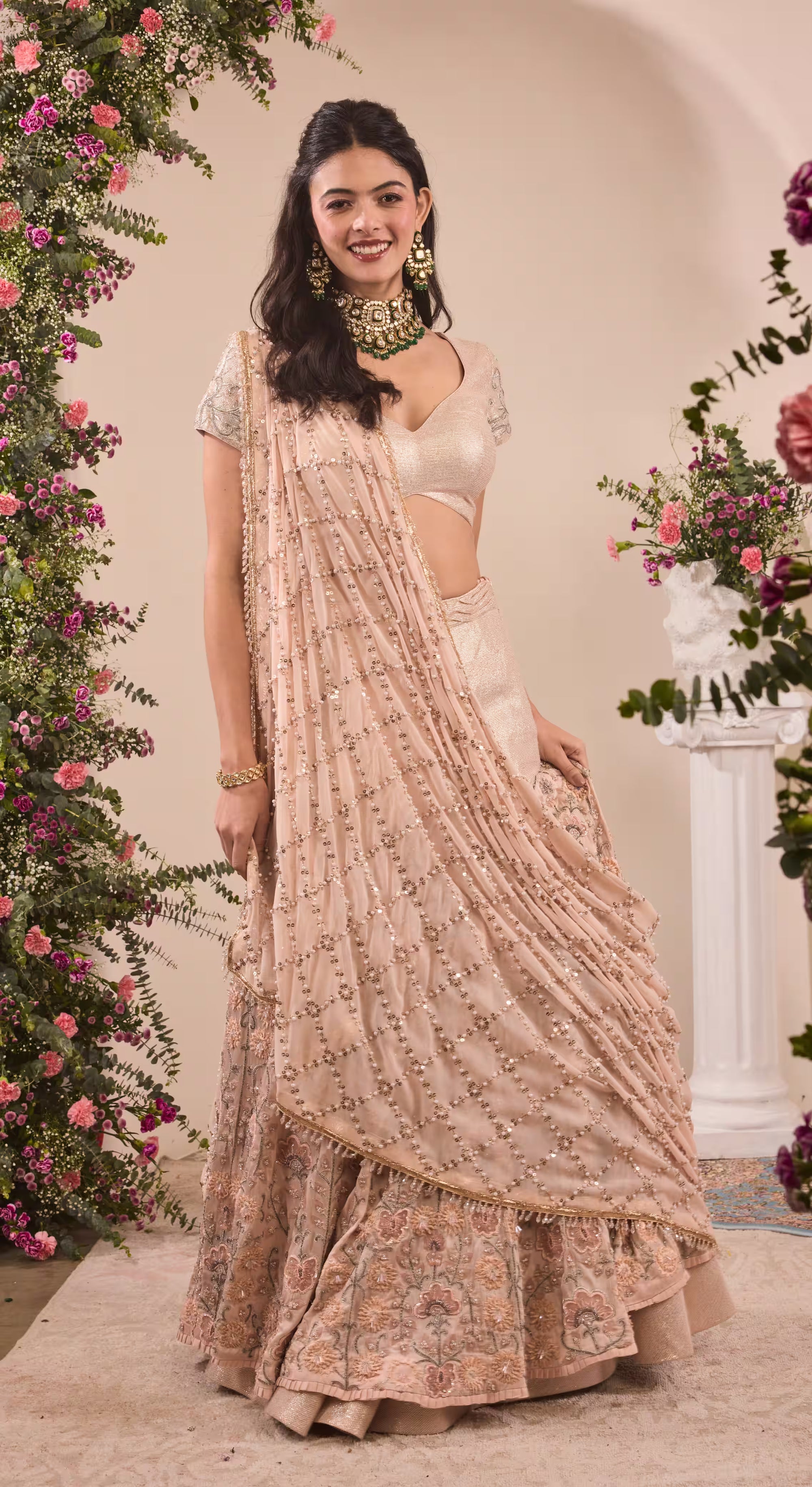 Blush Pink Sequin Embellished Lehenga Set