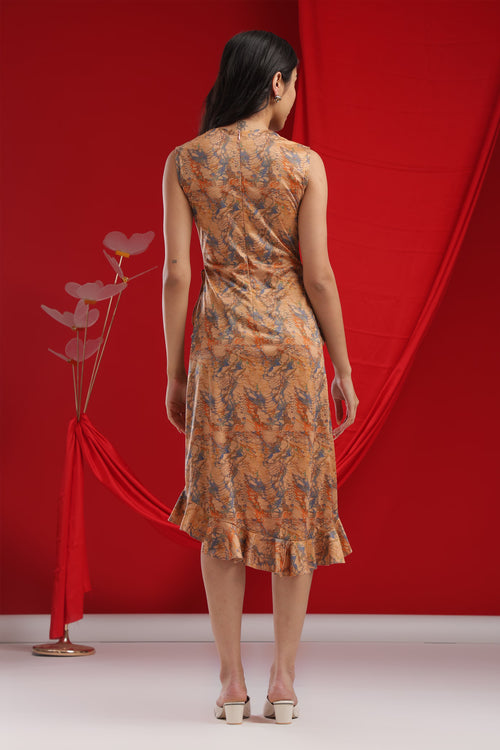 Amber Orange Ruffle Cascade Dress