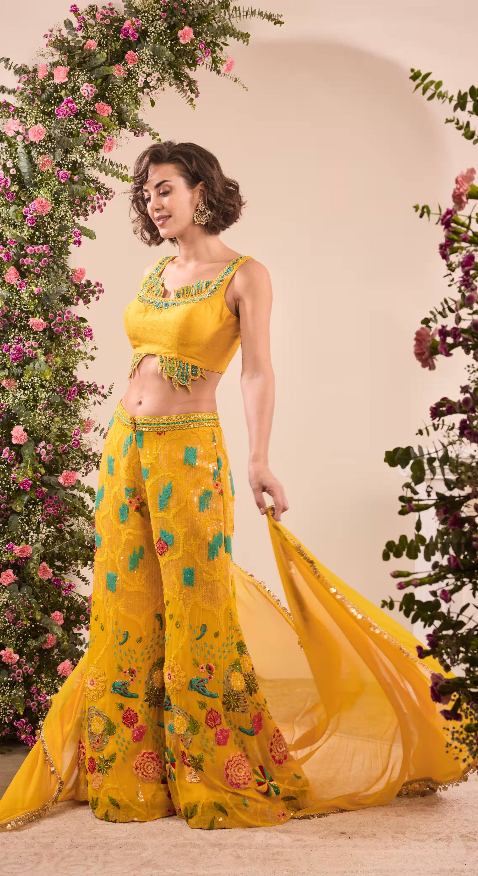 Mustard Sunflare Embroidered Sharara Set