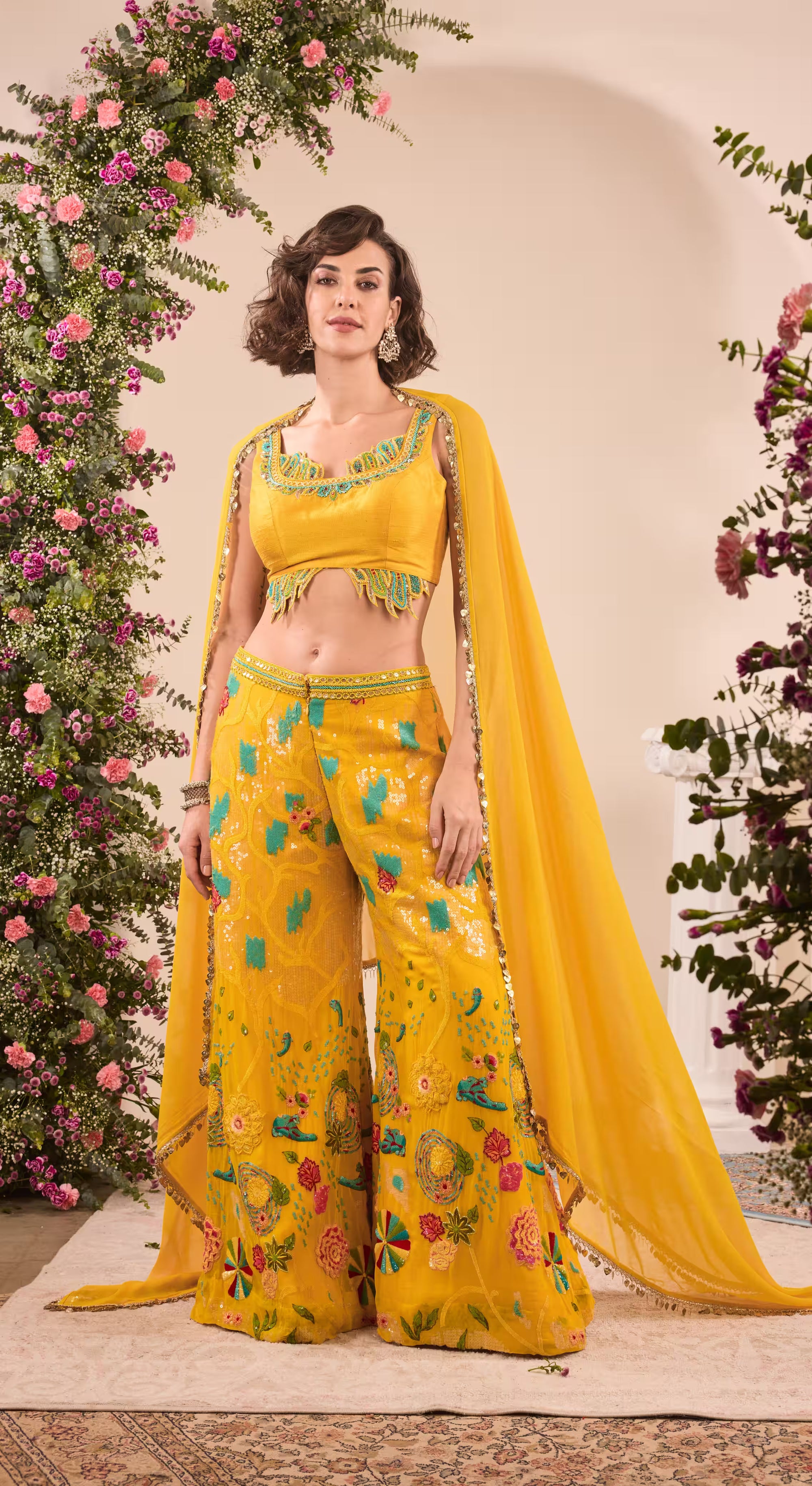 Mustard Sunflare Embroidered Sharara Set