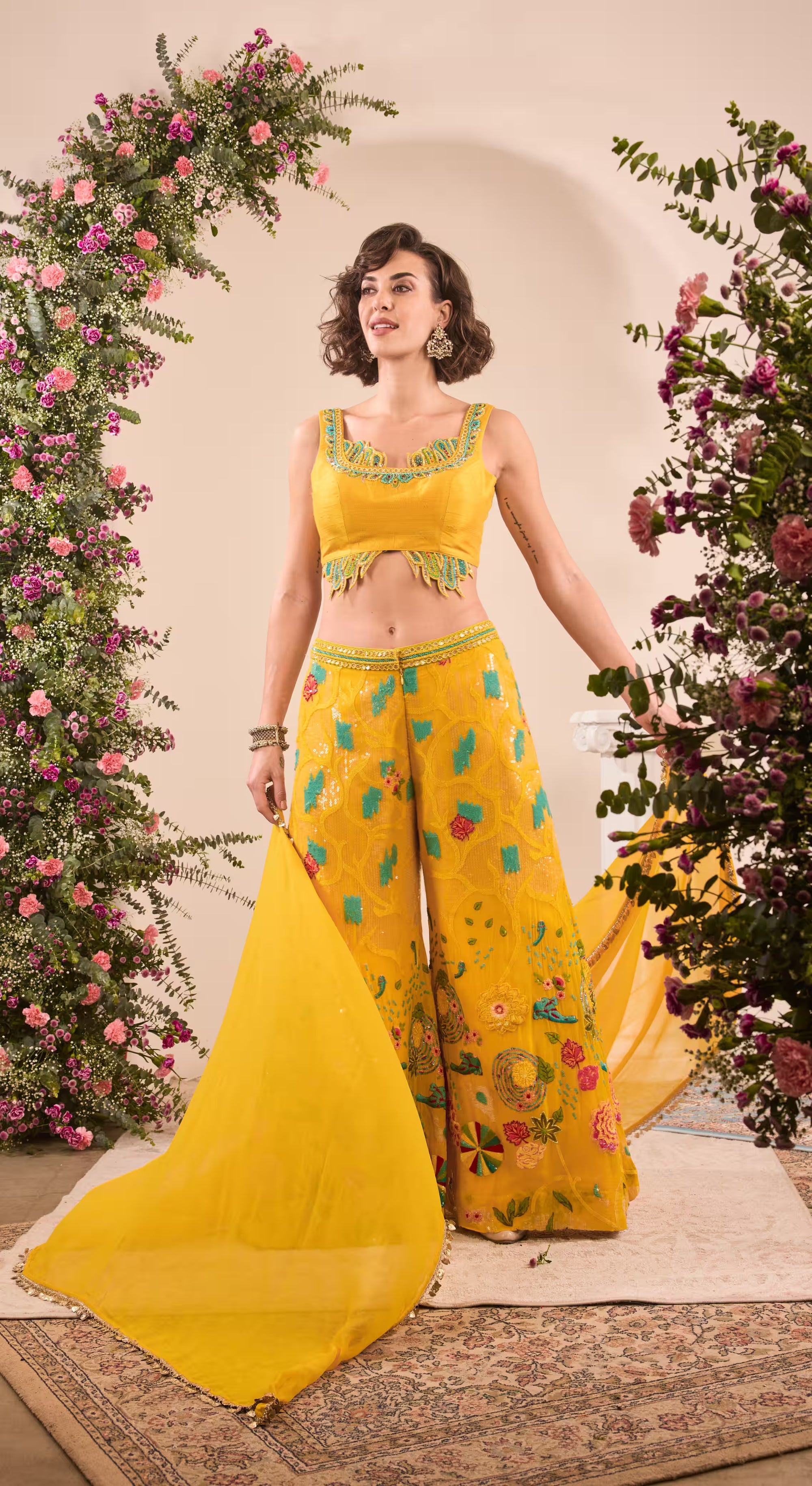 Mustard Sunflare Embroidered Sharara Set