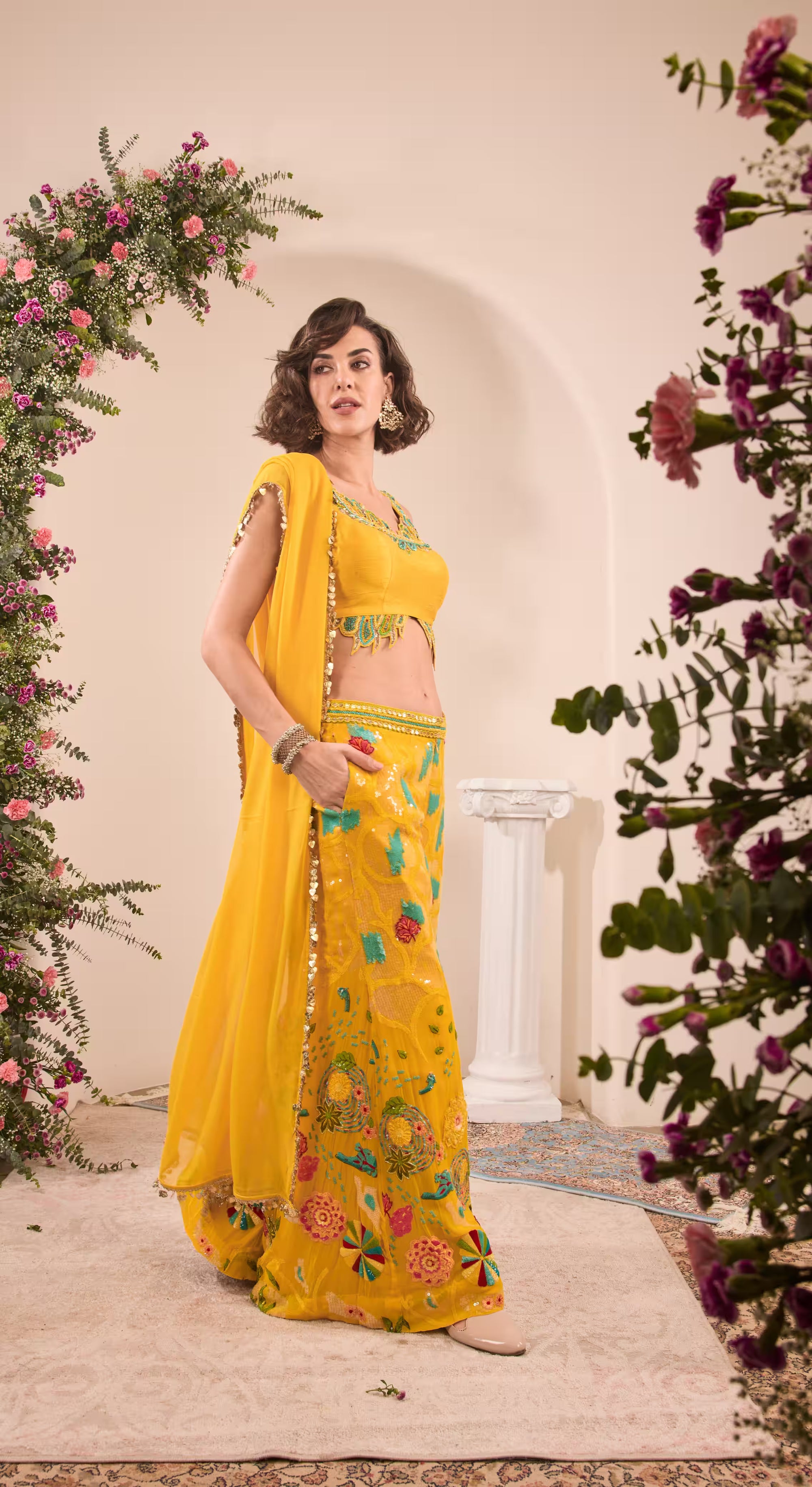 Mustard Sunflare Embroidered Sharara Set