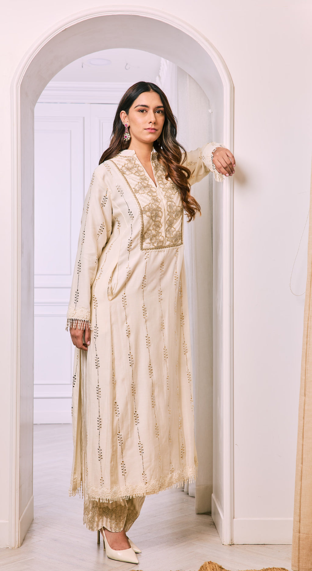 Ivory Blossom Embroidered Kurta Set