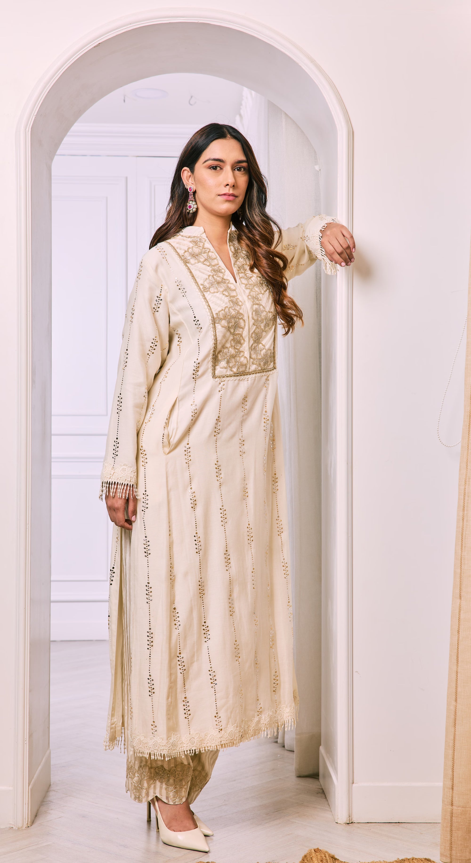 Ivory Blossom Embroidered Kurta Set