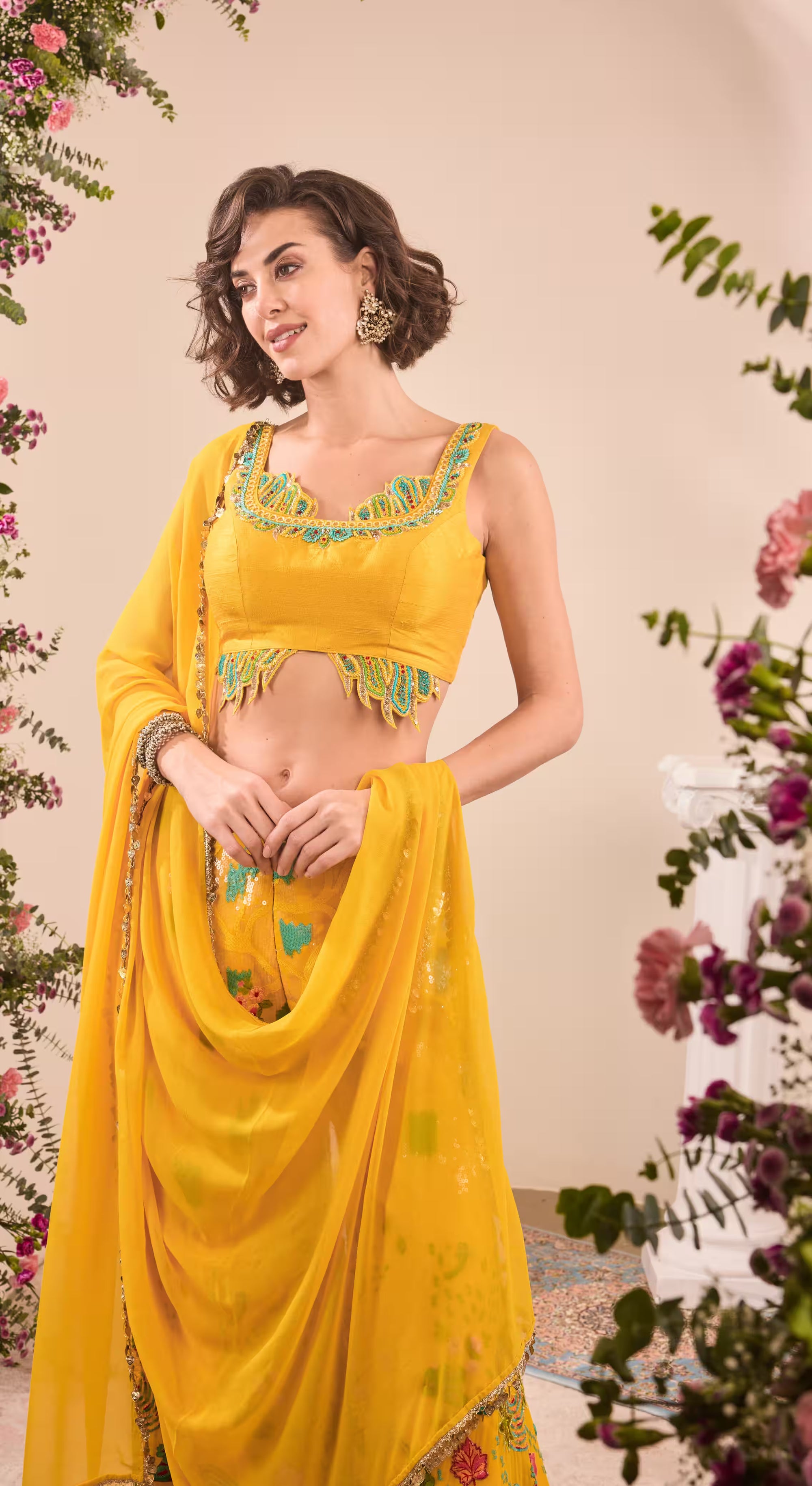 Mustard Sunflare Embroidered Sharara Set