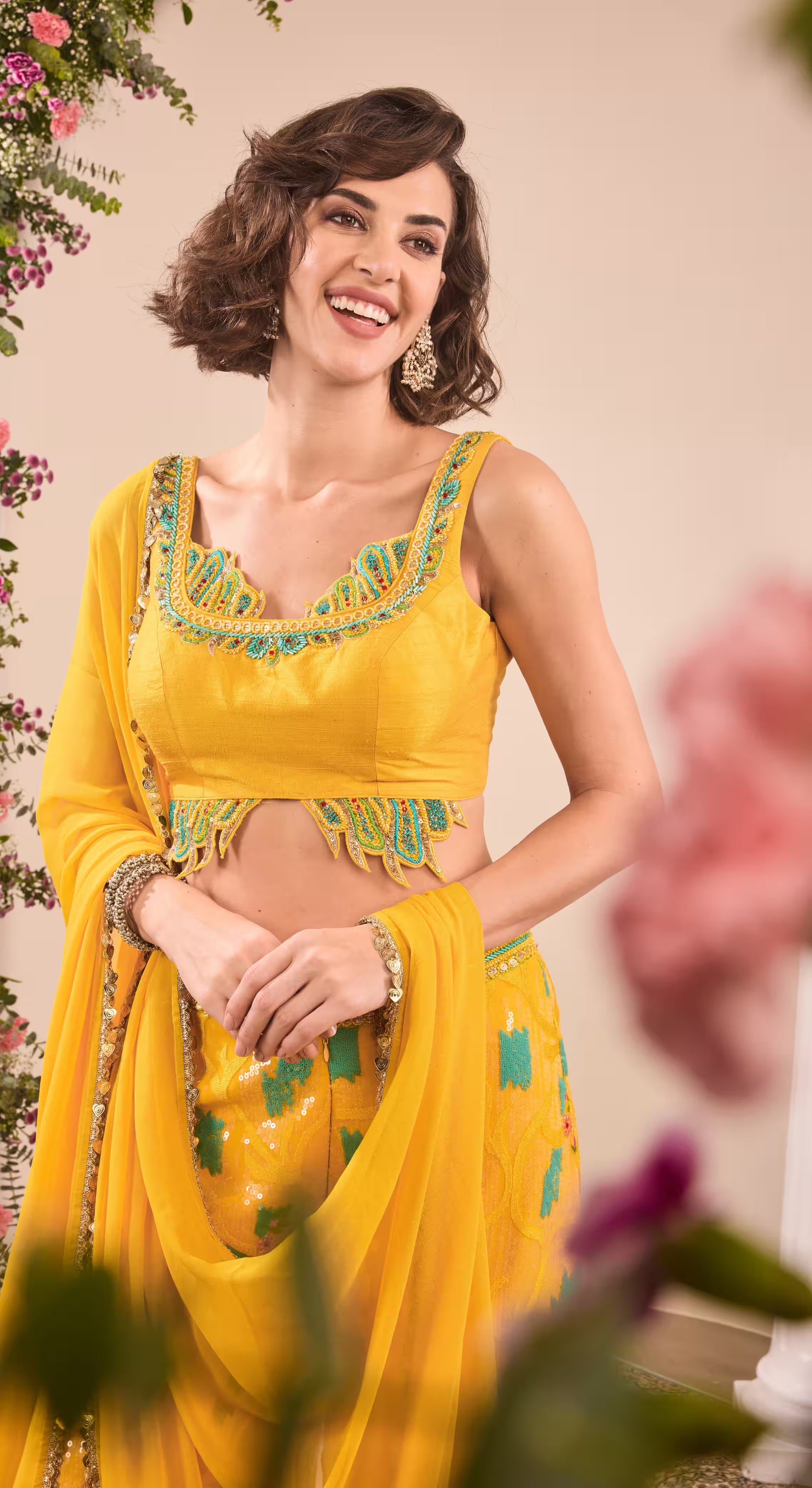 Mustard Sunflare Embroidered Sharara Set