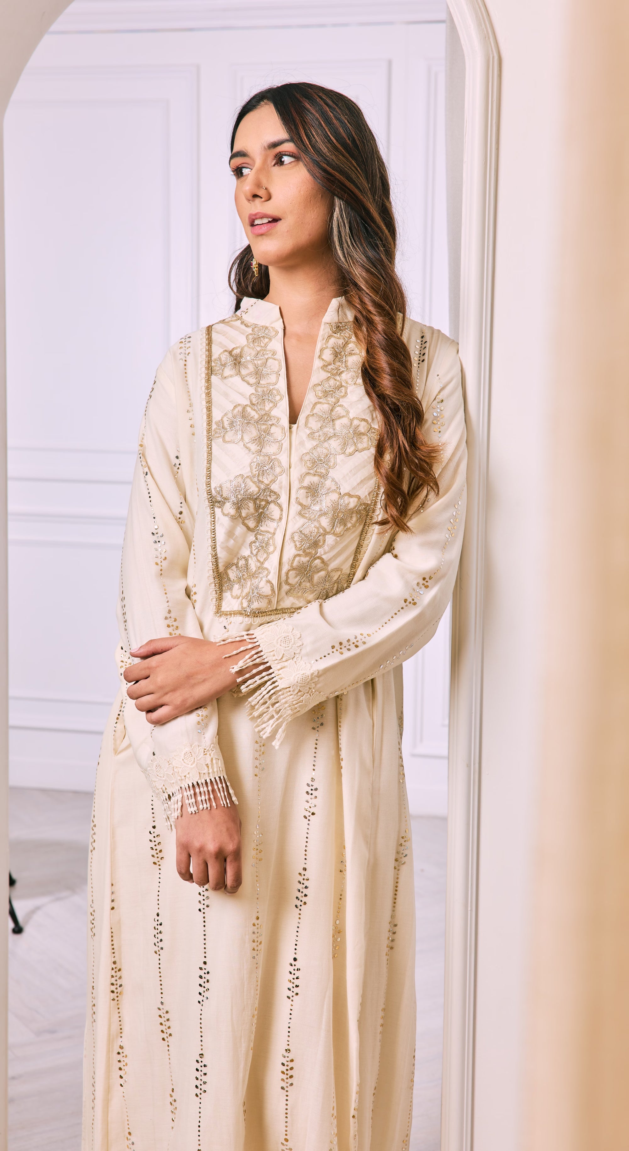 Ivory Blossom Embroidered Kurta Set