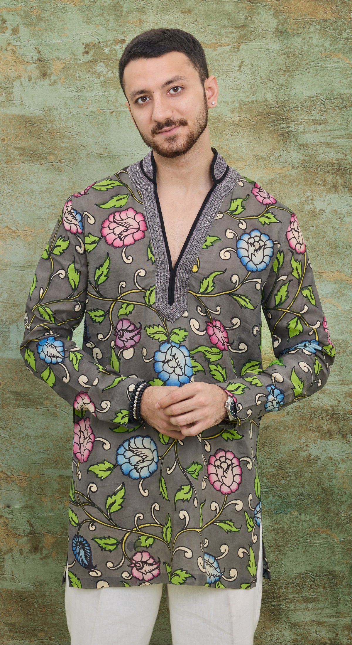 Grey Floral Garden Kurta