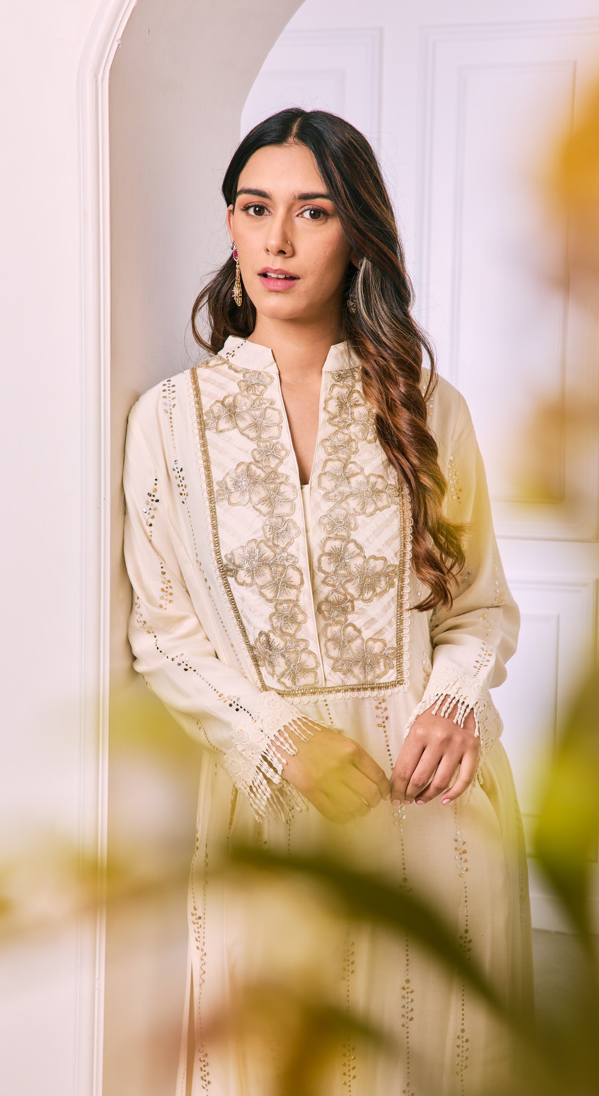 Ivory Blossom Embroidered Kurta Set