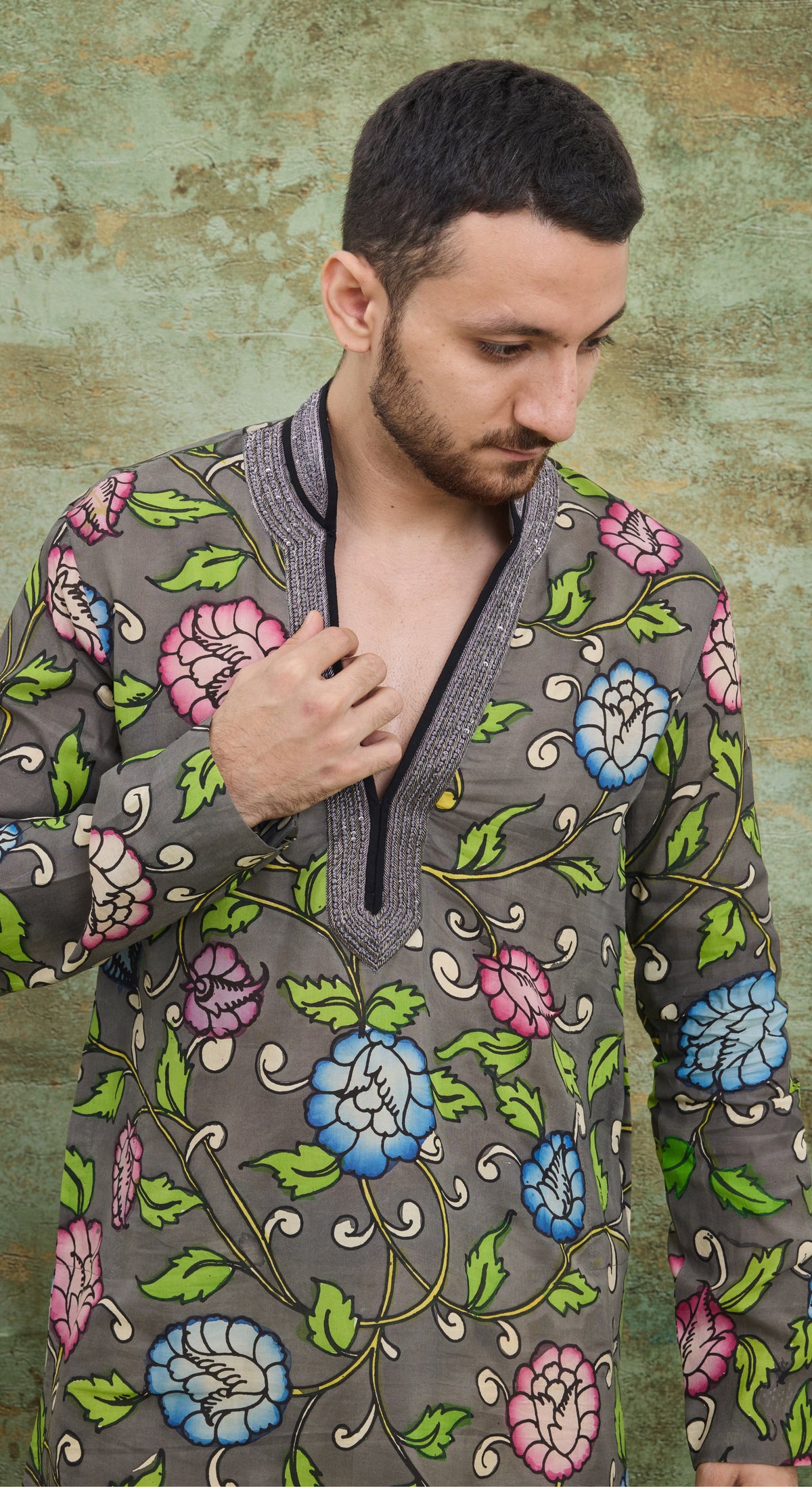 Grey Floral Garden Kurta