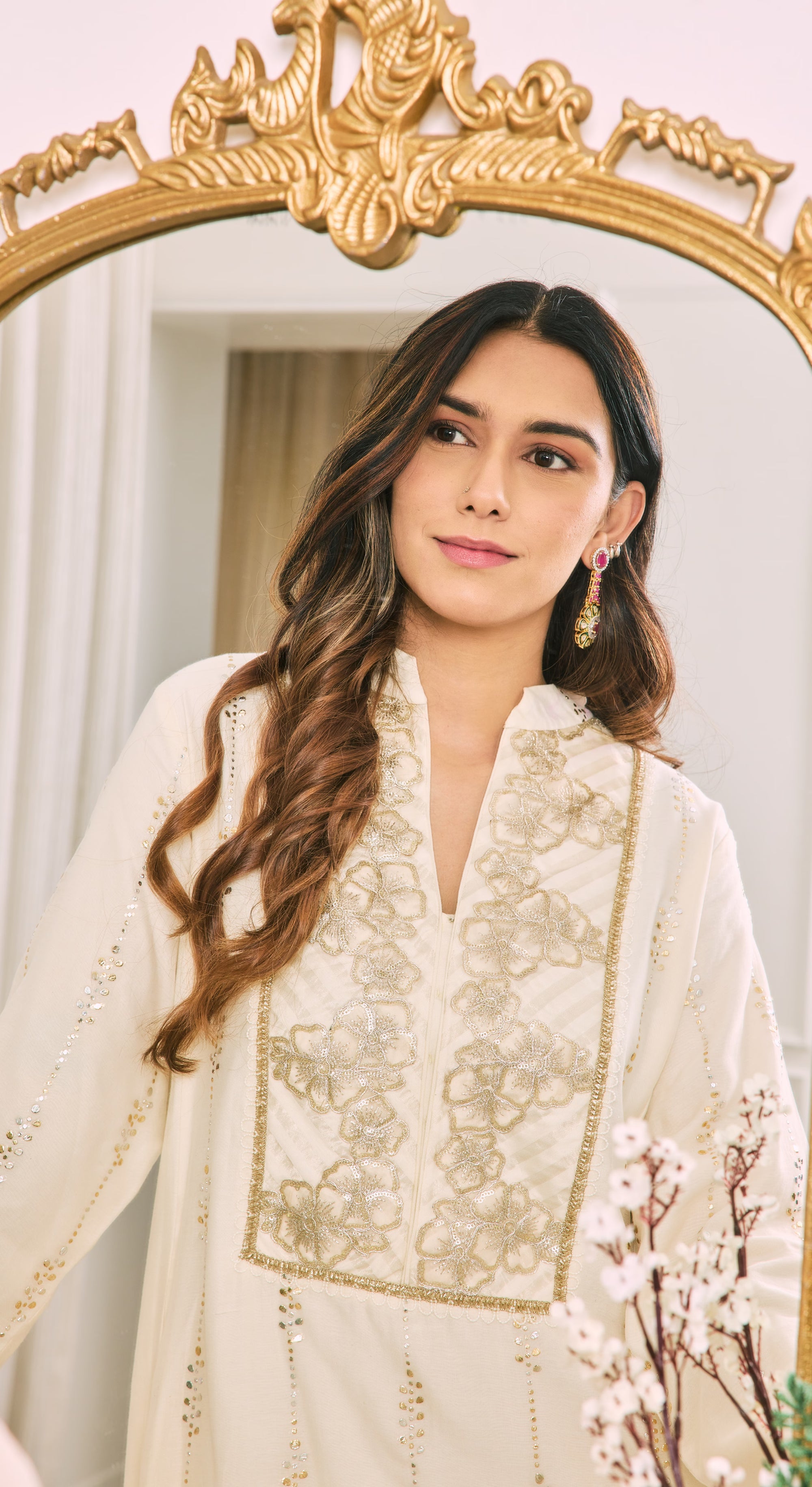 Ivory Blossom Embroidered Kurta Set