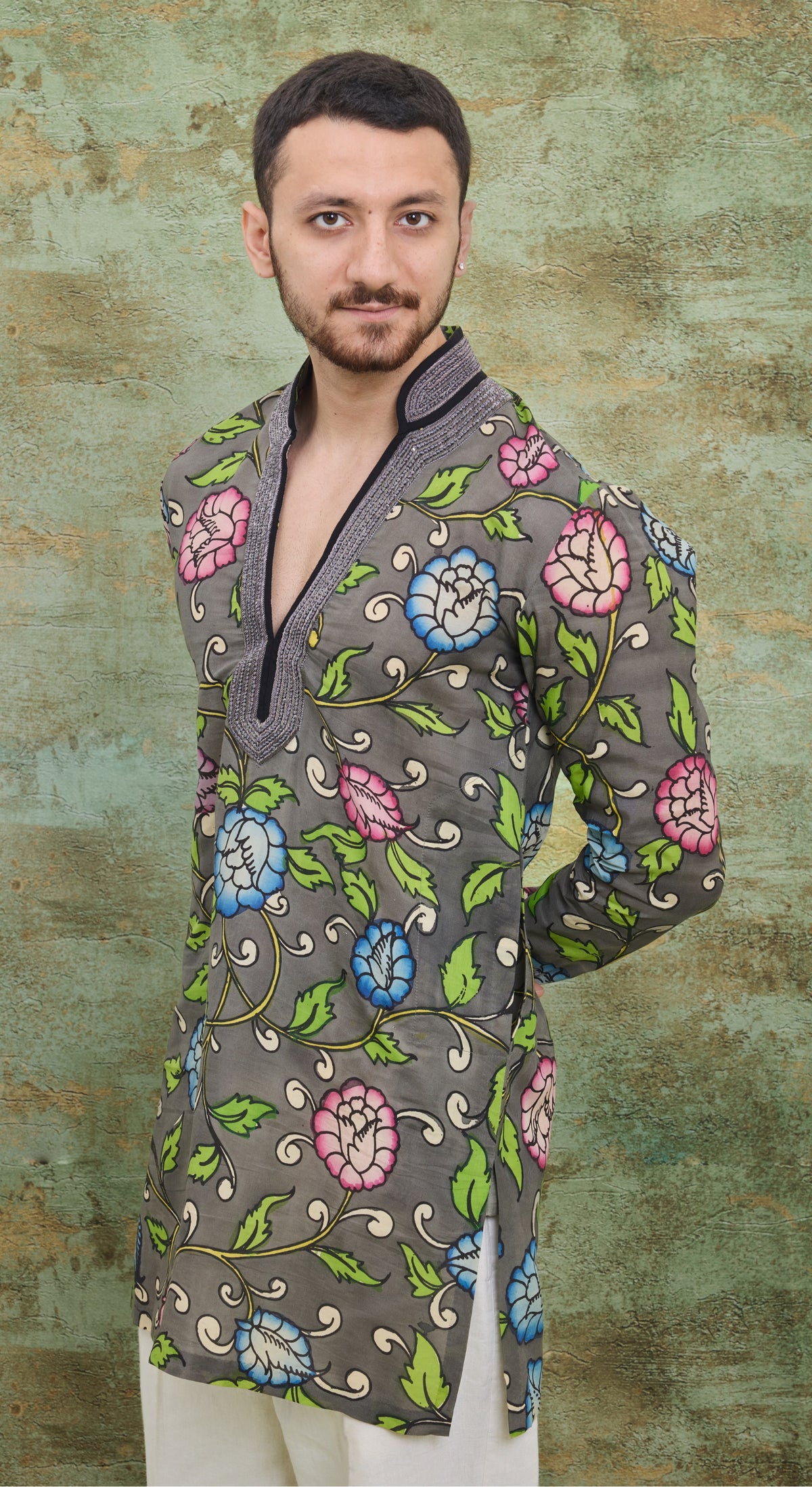Grey Floral Garden Kurta