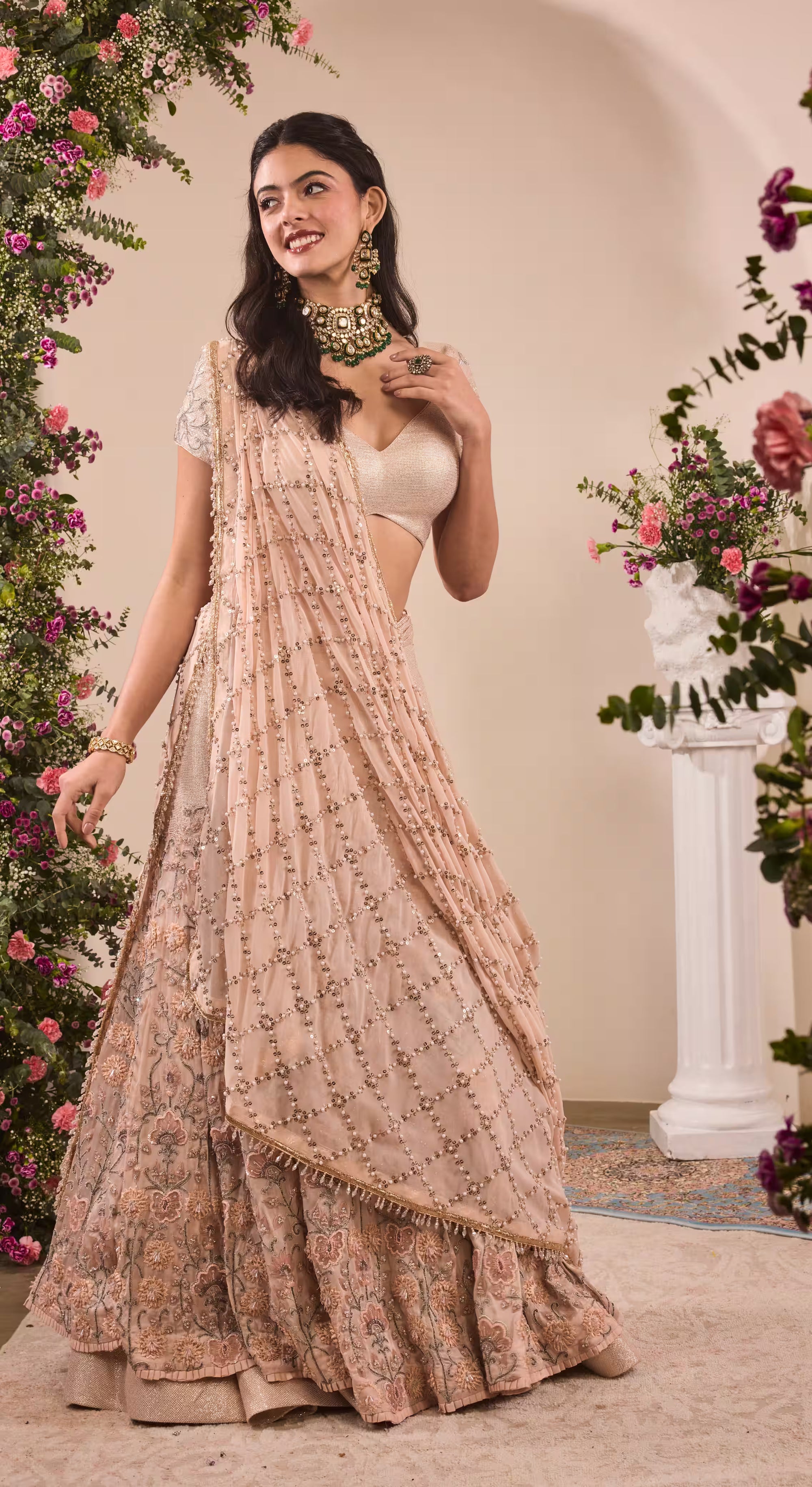 Blush Pink Sequin Embellished Lehenga Set