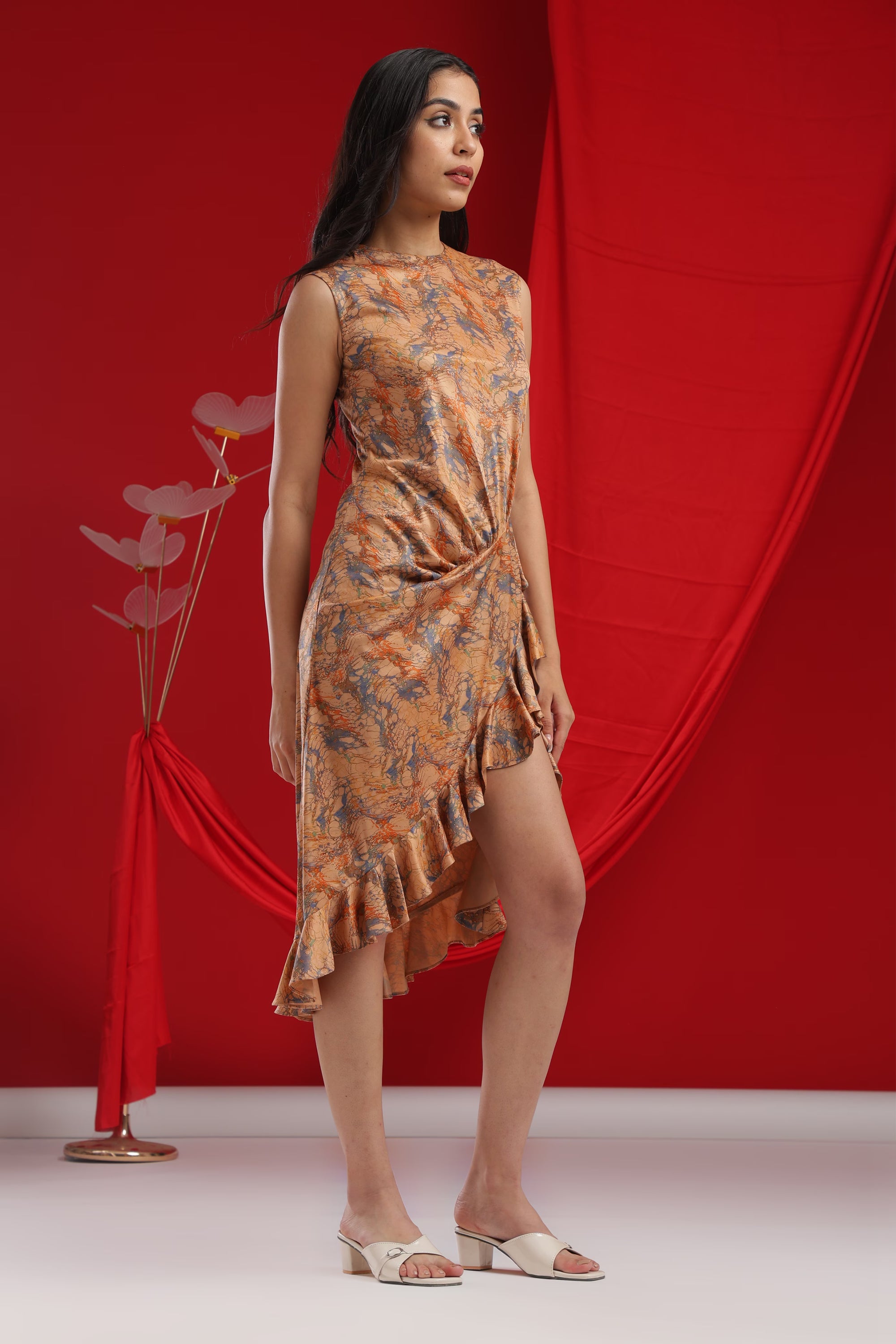 Amber Orange Ruffle Cascade Dress