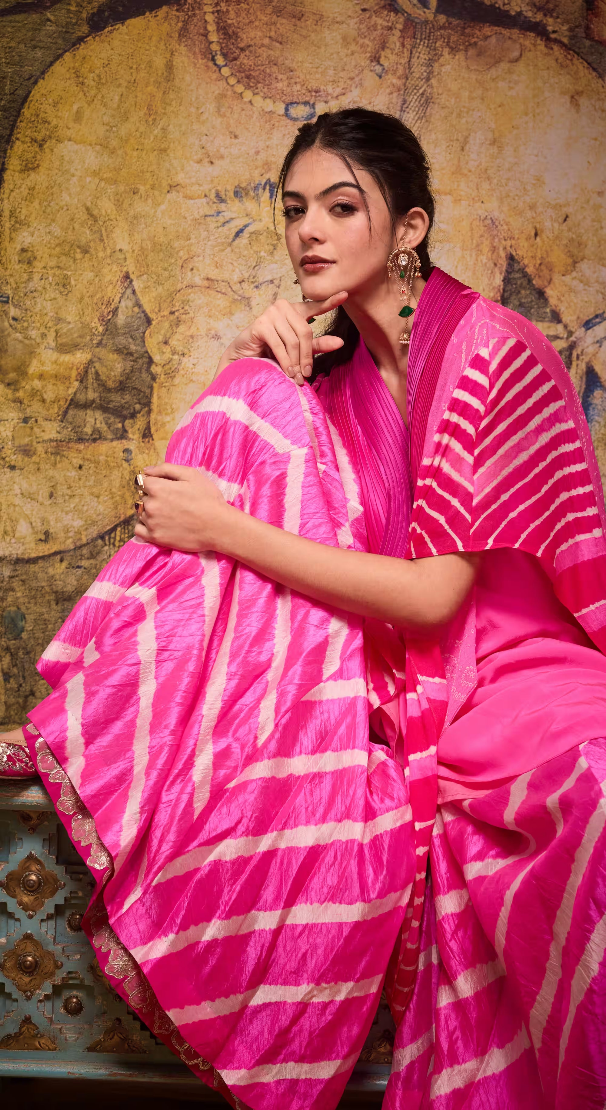 Fuchsia Bandhani Cape Tunic Set