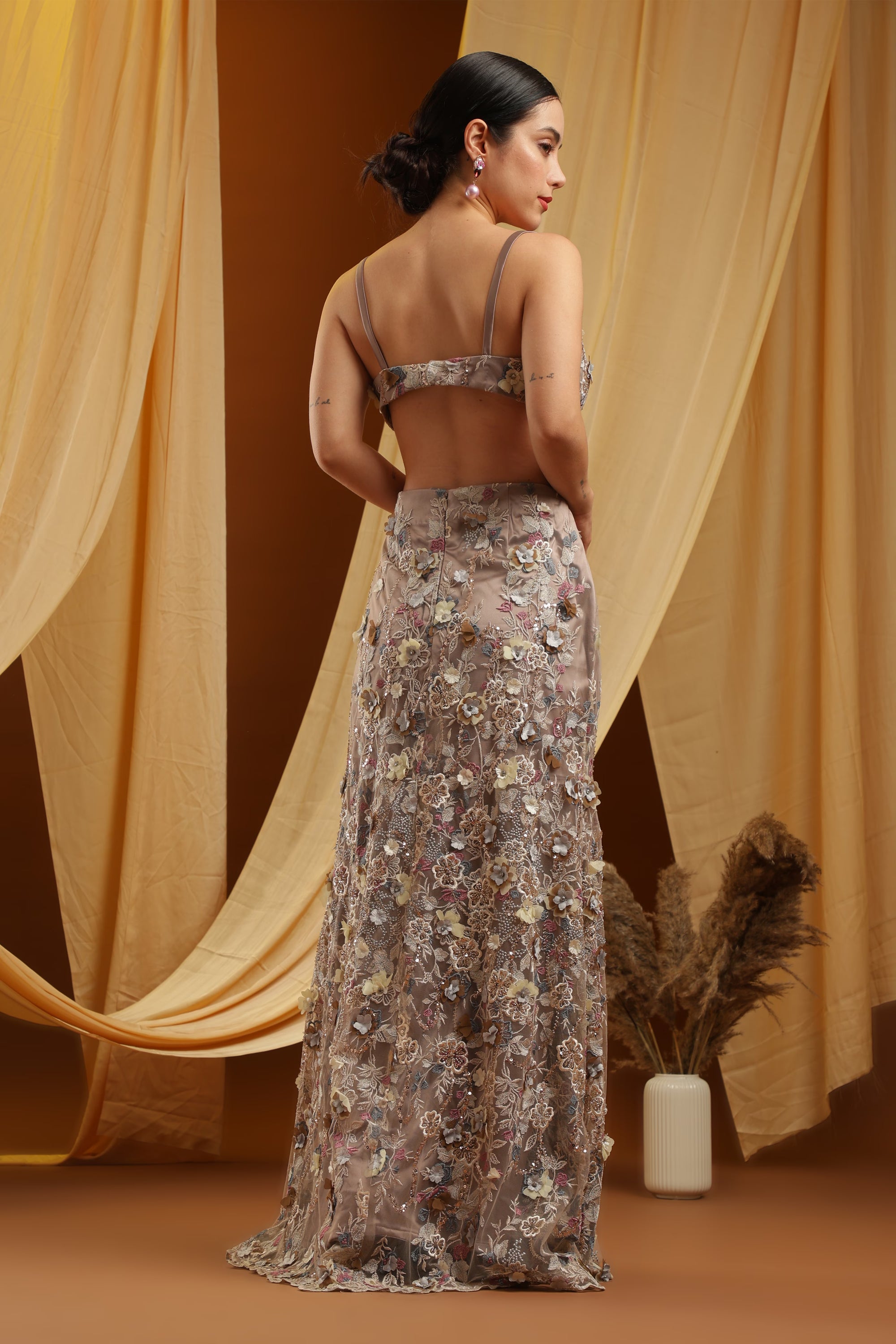 Black & Magenta Polka One-Shoulder Ensemble
