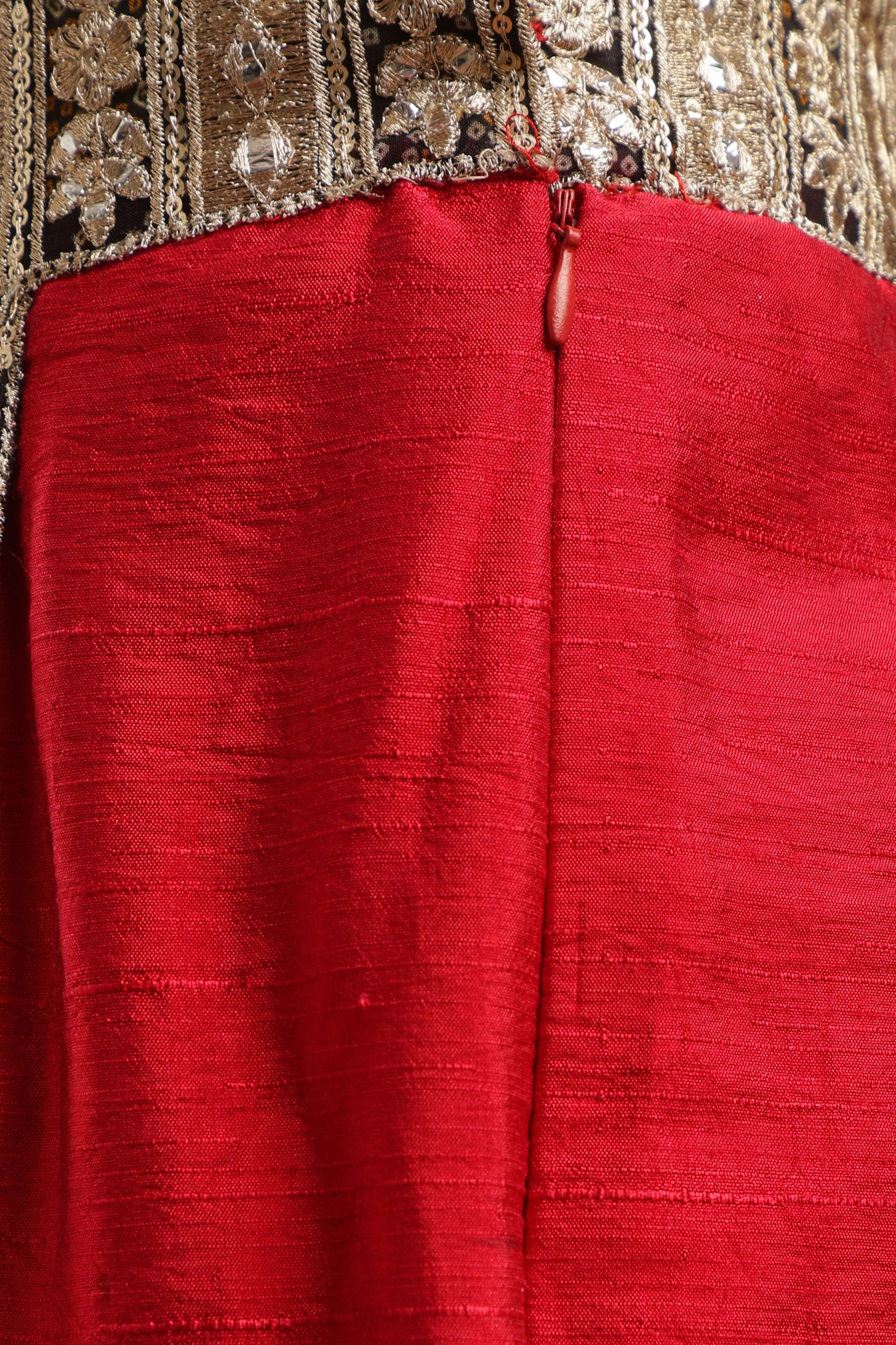 Red Cropped Top and Embroidered Pants
