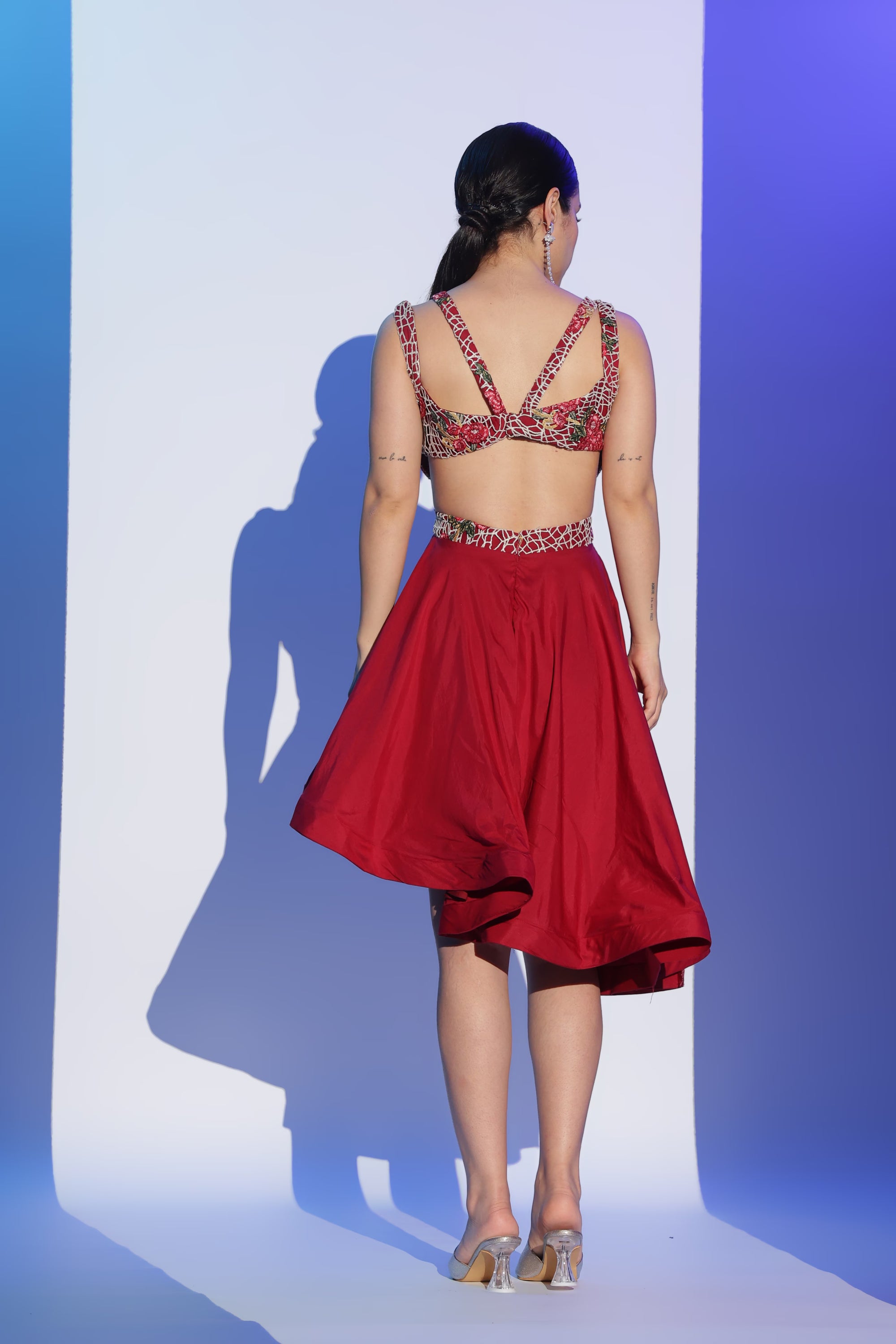 Red Embroidered Cut-out Dress