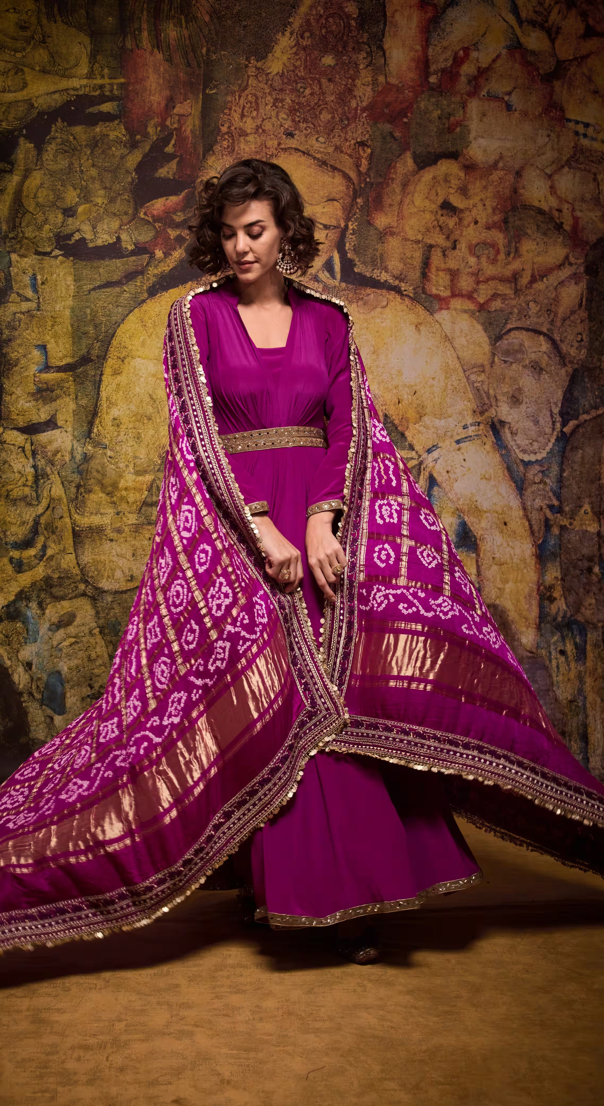 Magenta Bandhej Silk Anarkali Gown