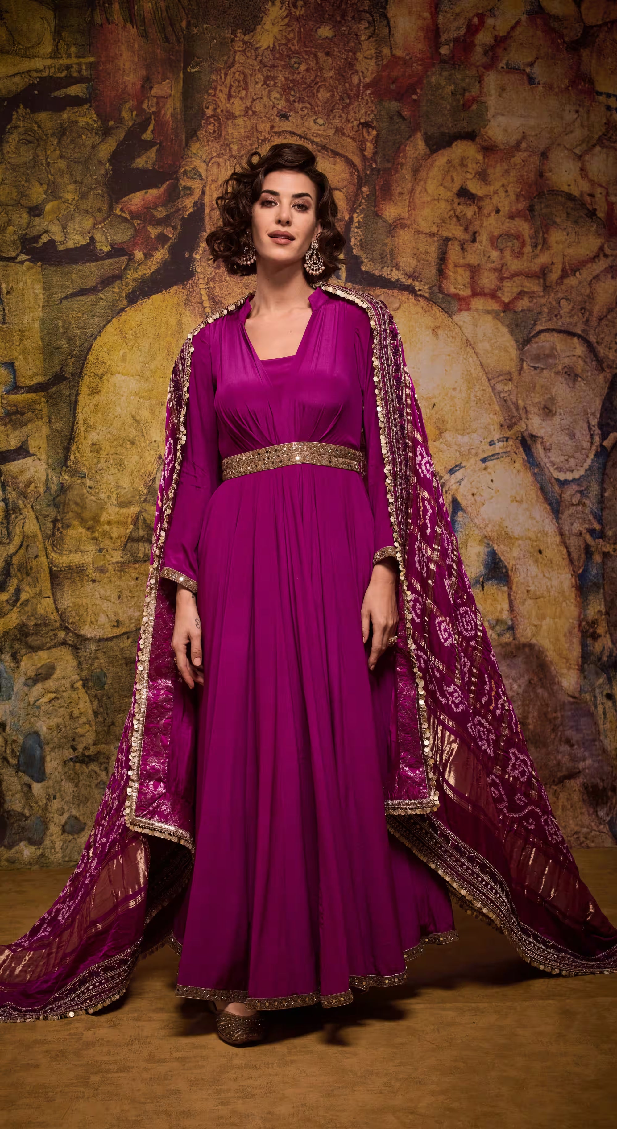 Magenta Bandhej Silk Anarkali Gown