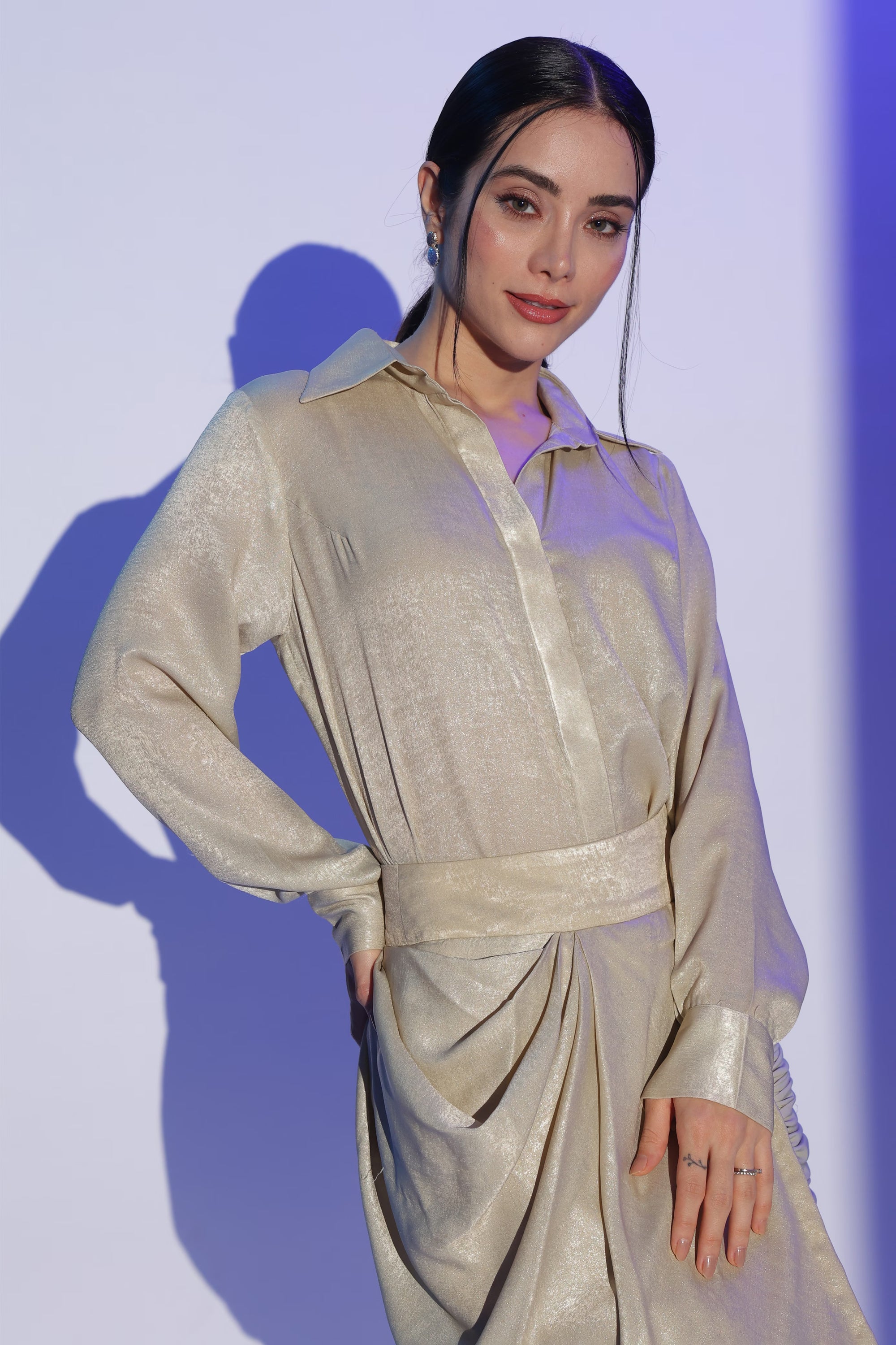 Gold Drape Shirt-Dress