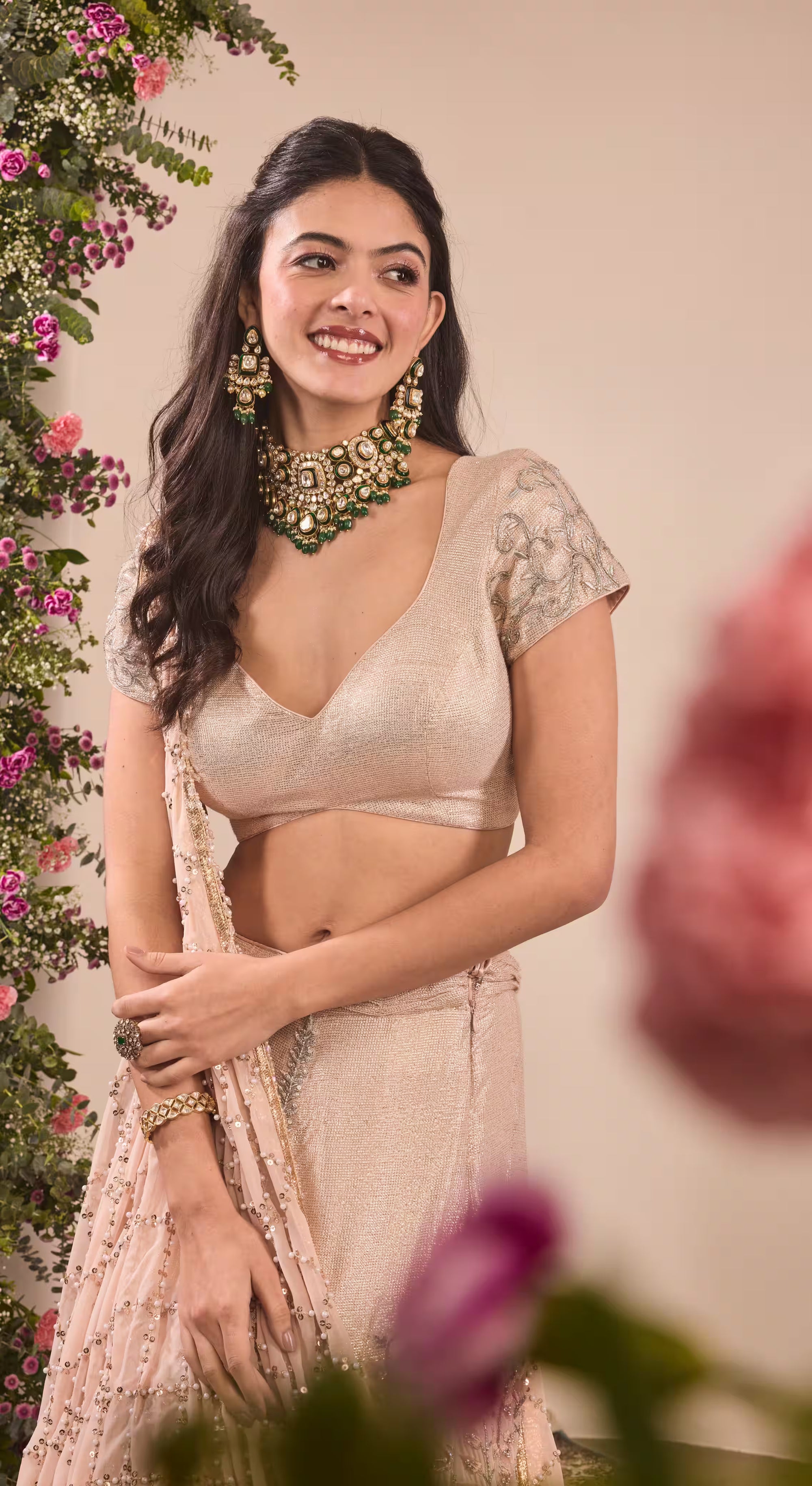 Blush Pink Sequin Embellished Lehenga Set