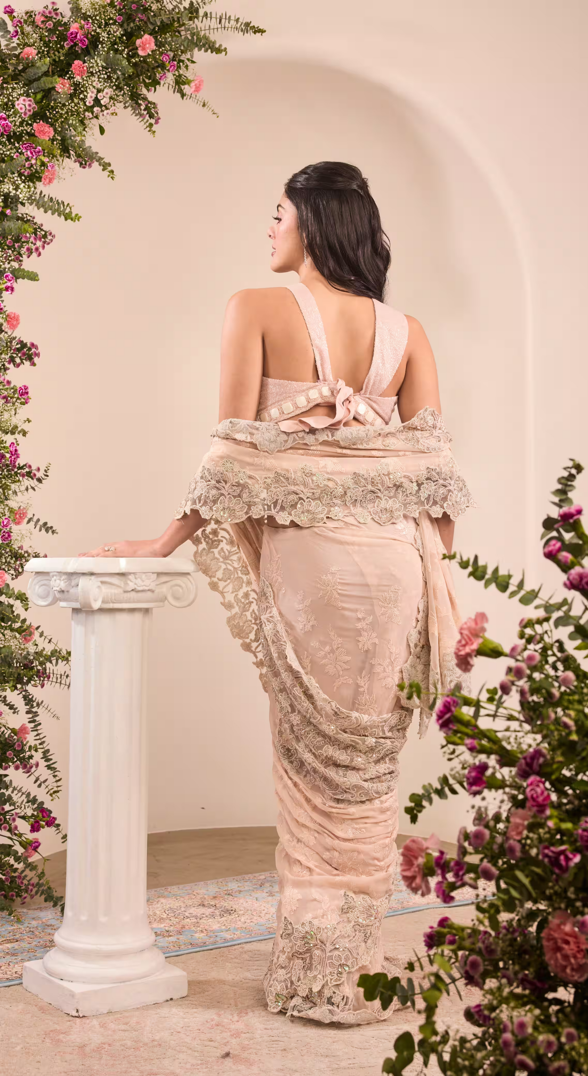 Blush Pearl Embroidered Designer Saree Set